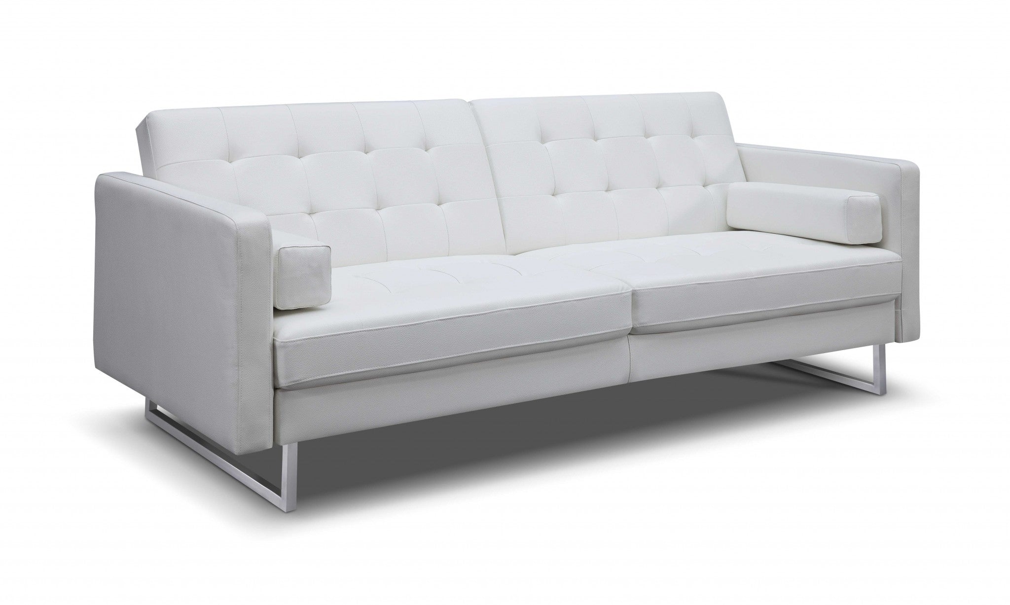 80" White Faux Leather Sleeper Sofa With Silver Legs-2