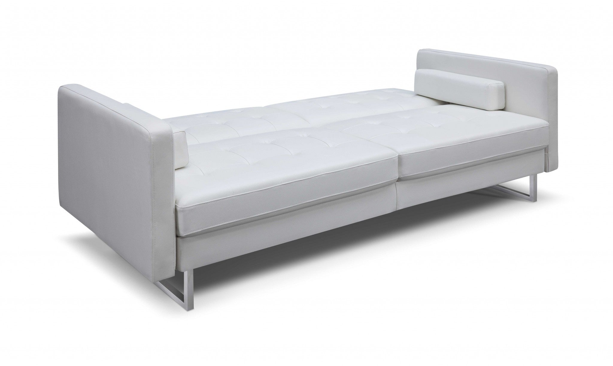 80" White Faux Leather Sleeper Sofa With Silver Legs-3