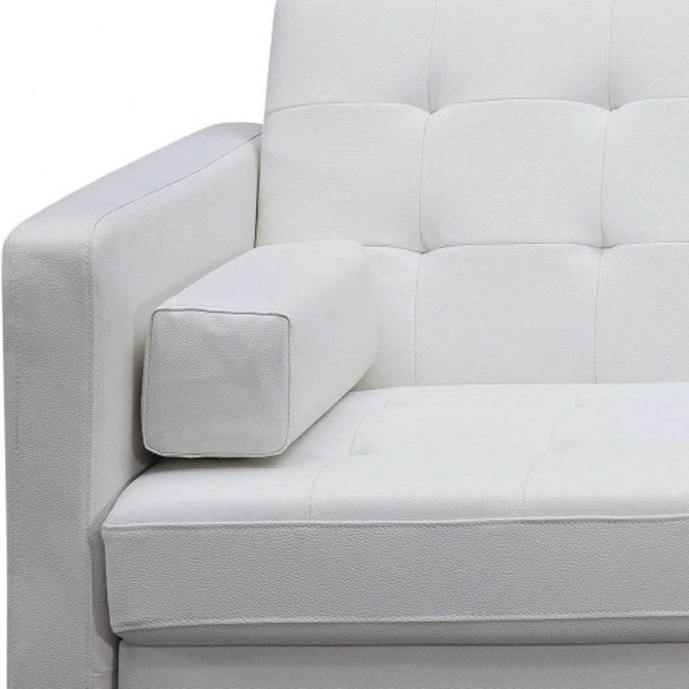 80" White Faux Leather Sleeper Sofa With Silver Legs-6