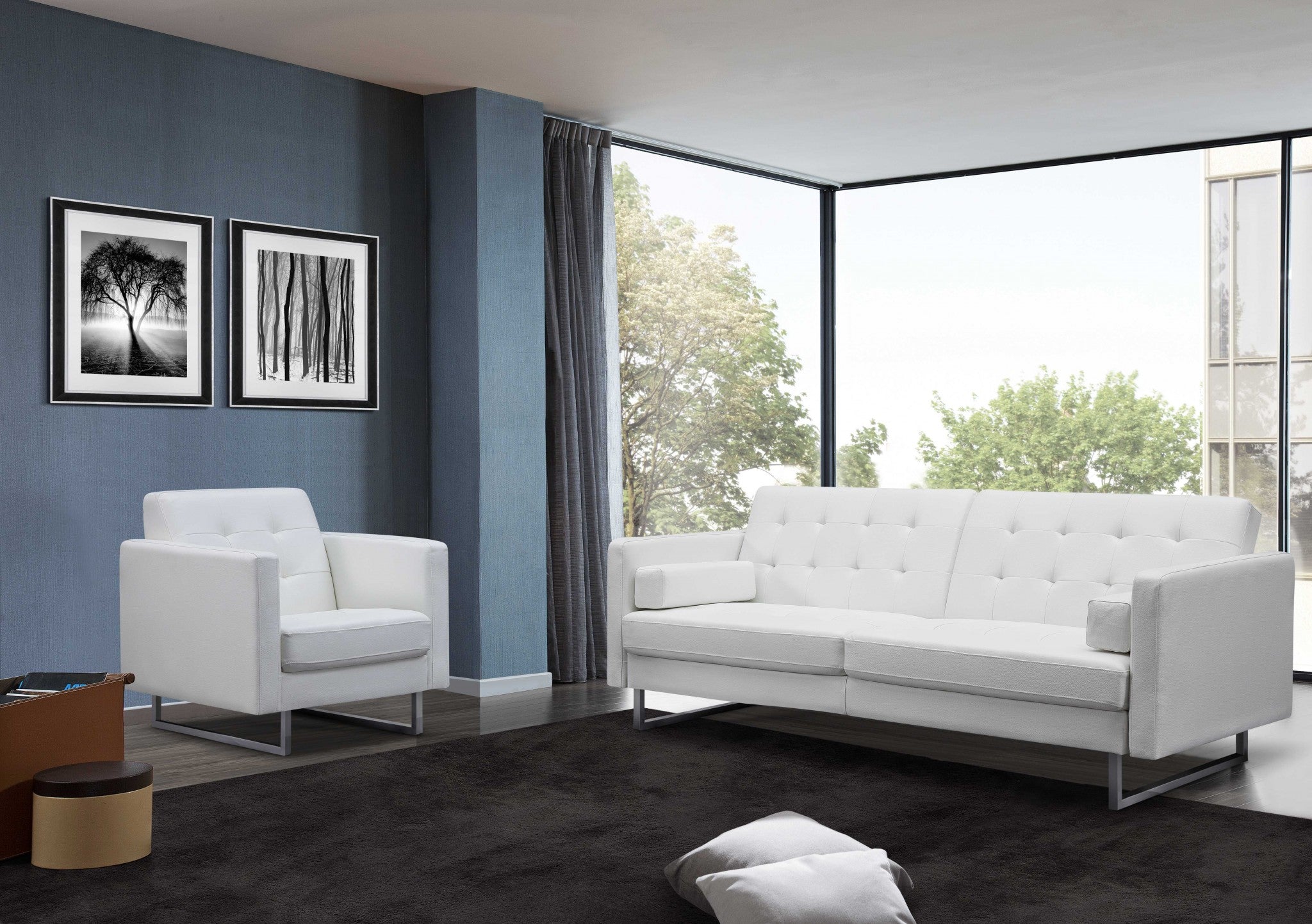 80" White Faux Leather Sleeper Sofa With Silver Legs-8