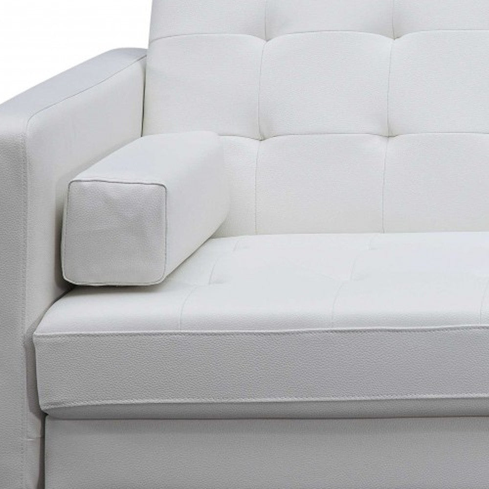 80" White Faux Leather Sleeper Sofa With Silver Legs-7