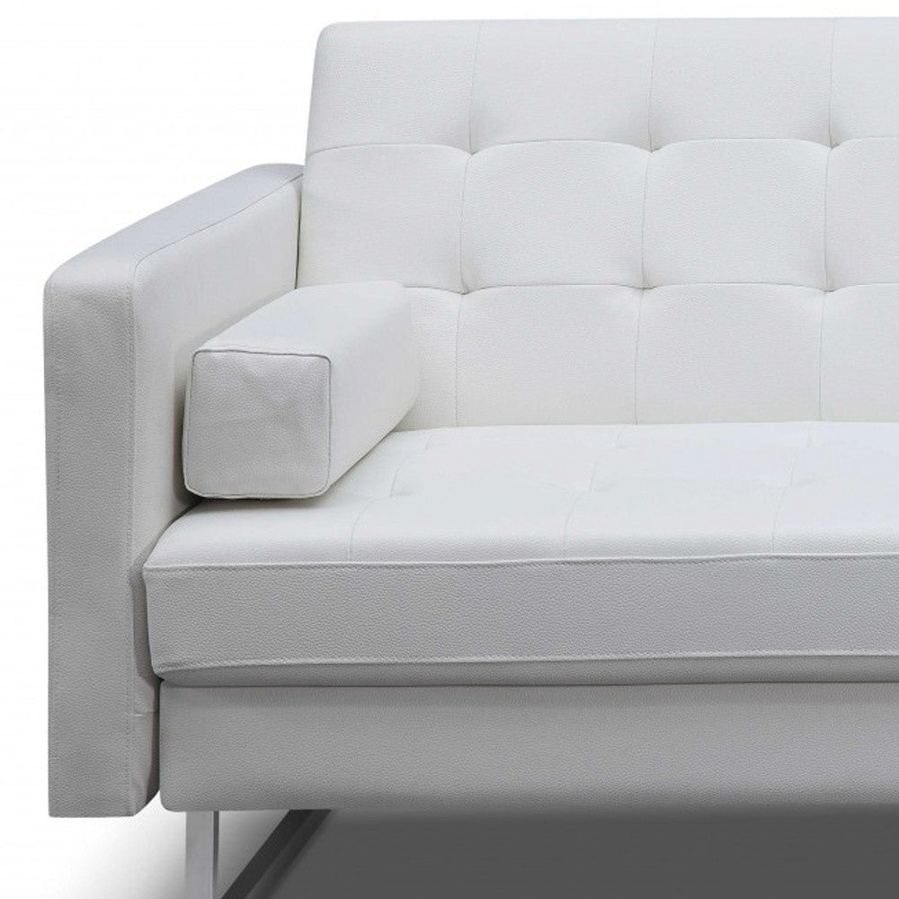 80" White Faux Leather Sleeper Sofa With Silver Legs-5