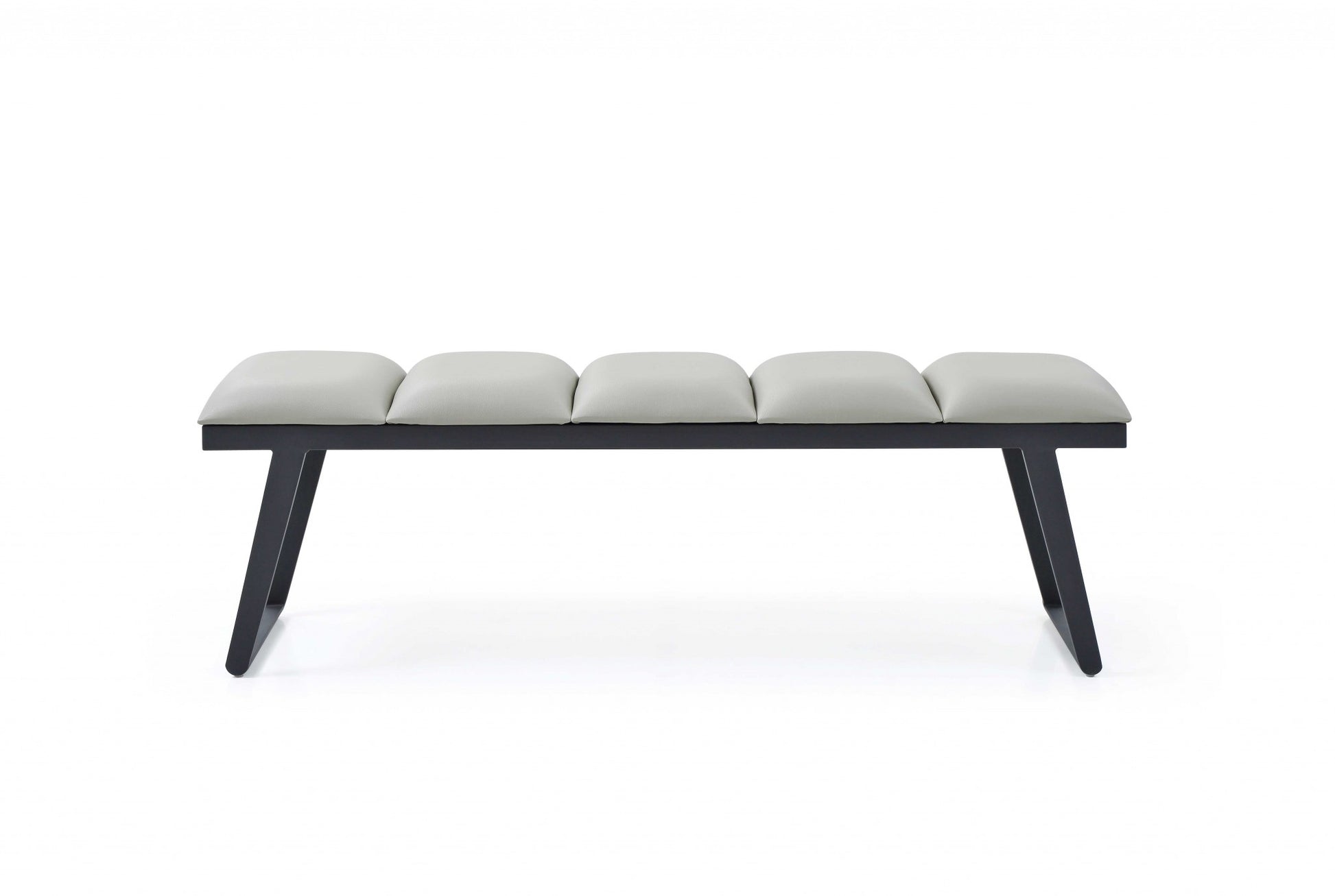 57" Light Gray and Black Upholstered Faux Leather Bench-Benches-DECOROLALA