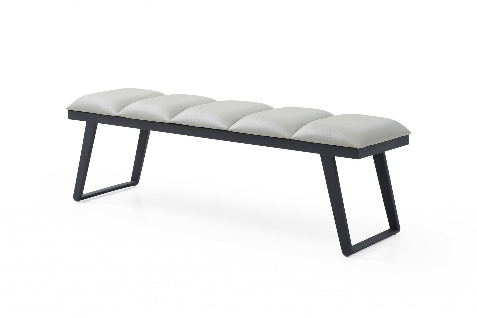 57" Light Gray and Black Upholstered Faux Leather Bench-Benches-DECOROLALA