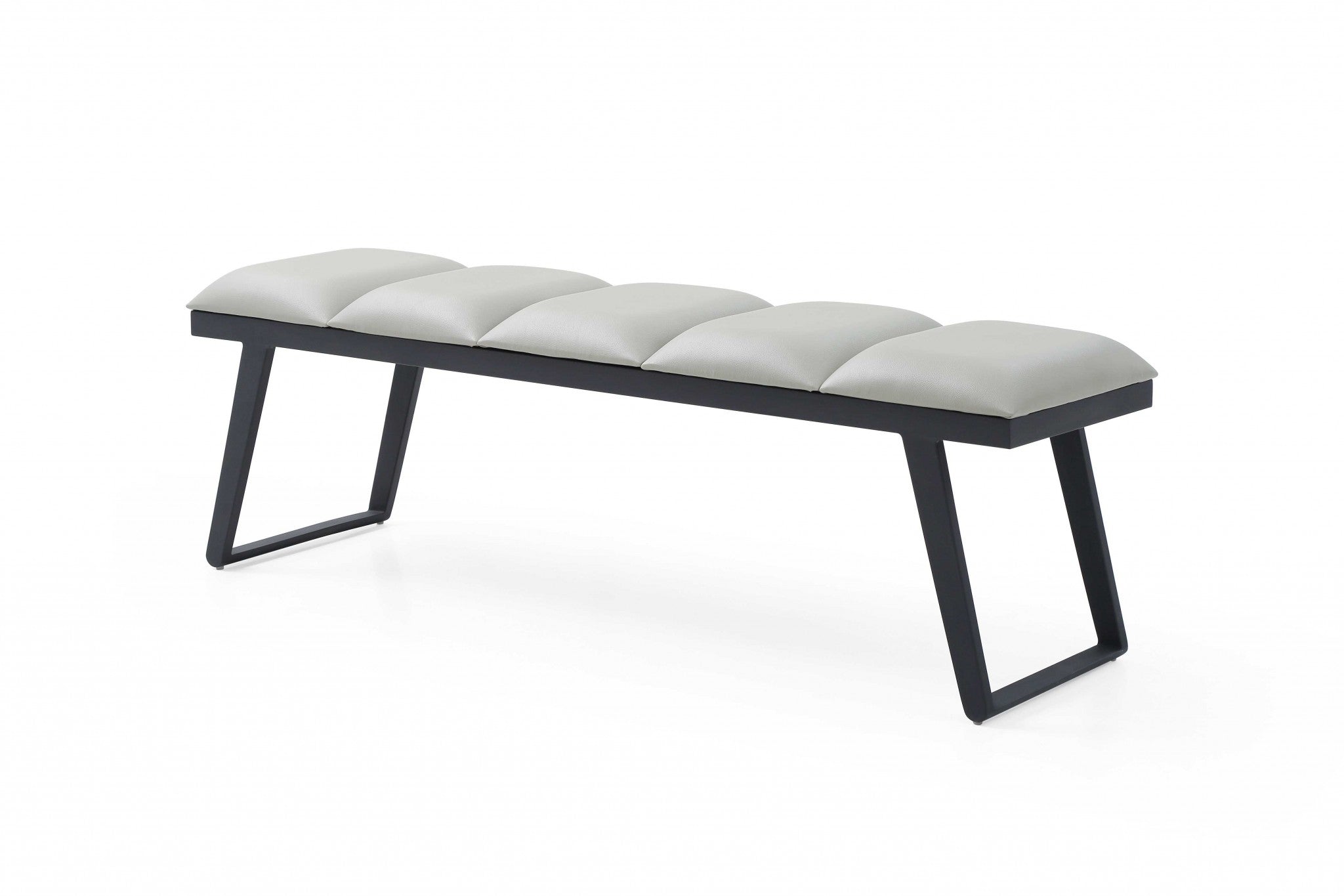 57" Light Gray and Black Upholstered Faux Leather Bench-Benches-DECOROLALA