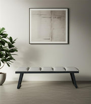 57" Light Gray and Black Upholstered Faux Leather Bench-Benches-DECOROLALA