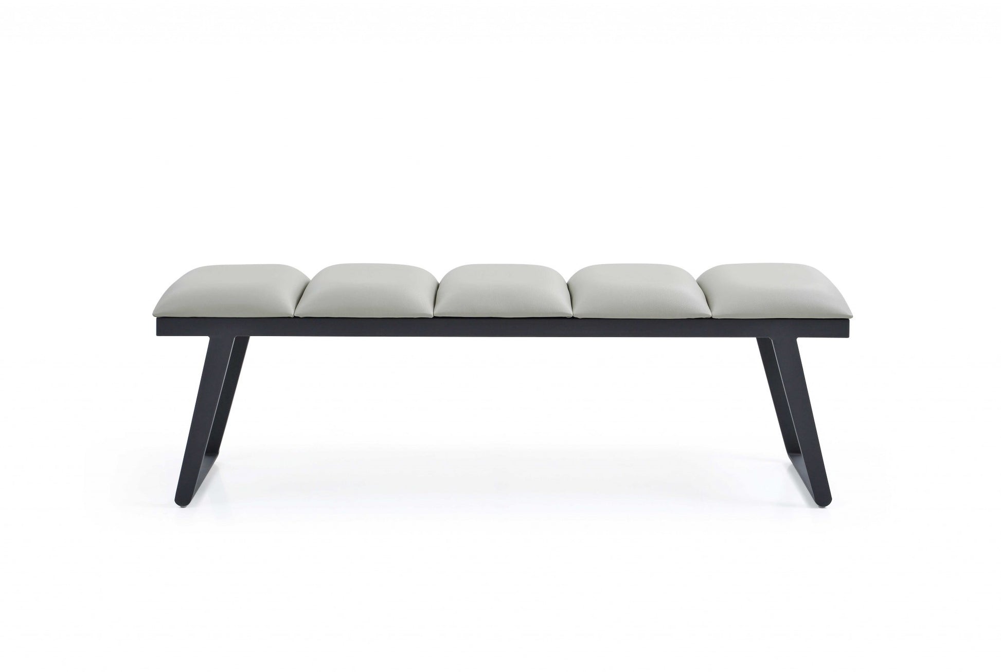 57" Light Gray and Black Upholstered Faux Leather Bench-Benches-DECOROLALA