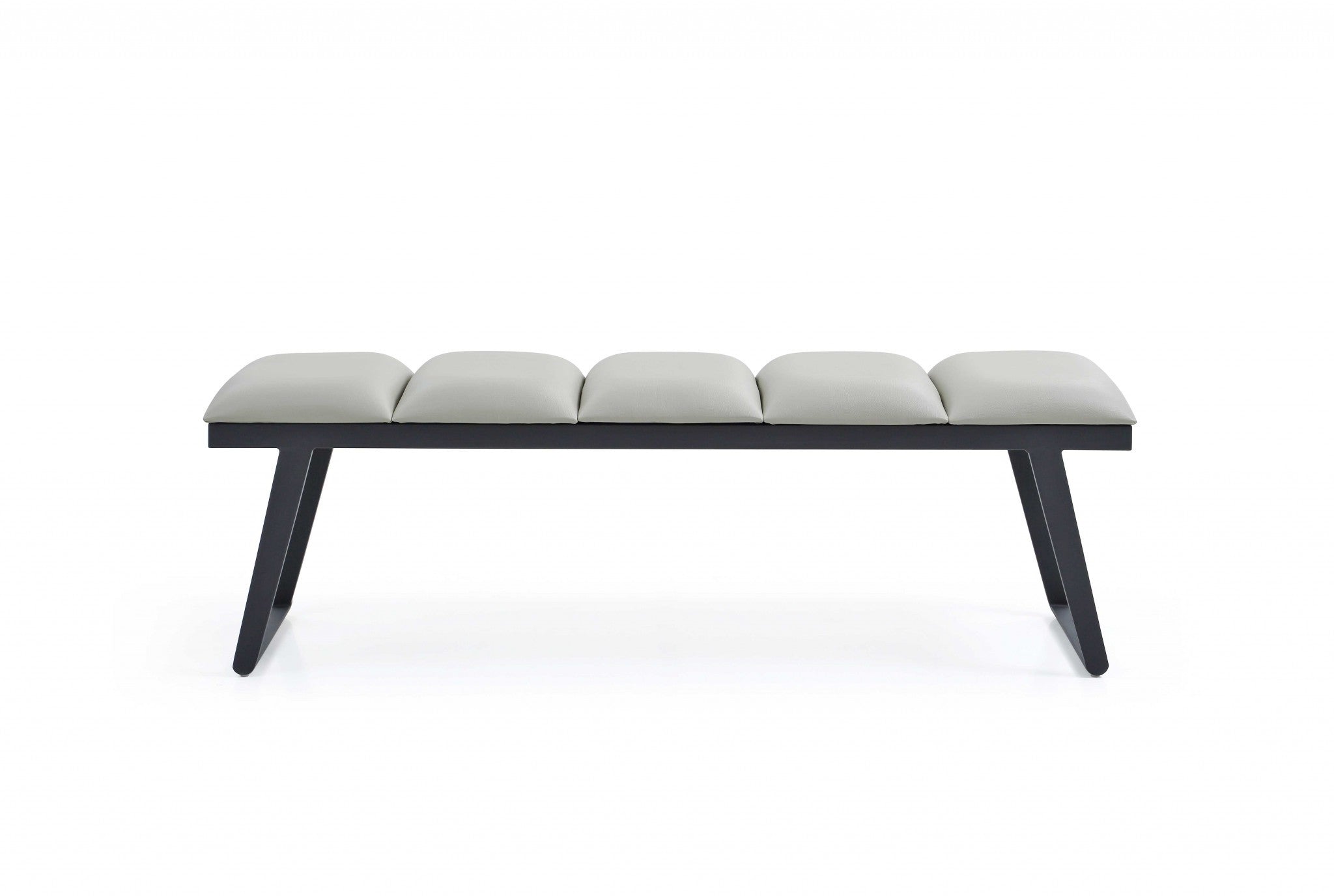 57" Light Gray and Black Upholstered Faux Leather Bench-Benches-DECOROLALA