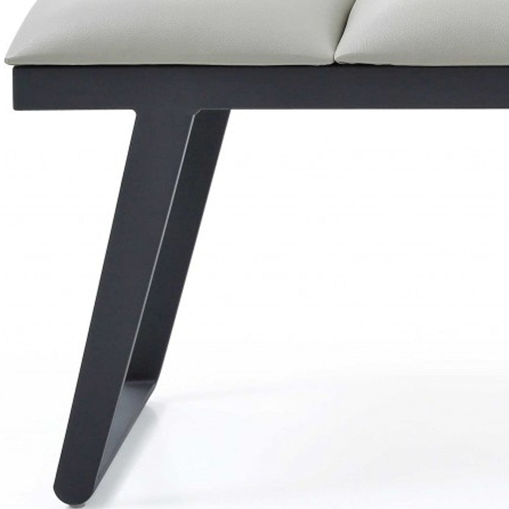 57" Light Gray and Black Upholstered Faux Leather Bench-Benches-DECOROLALA