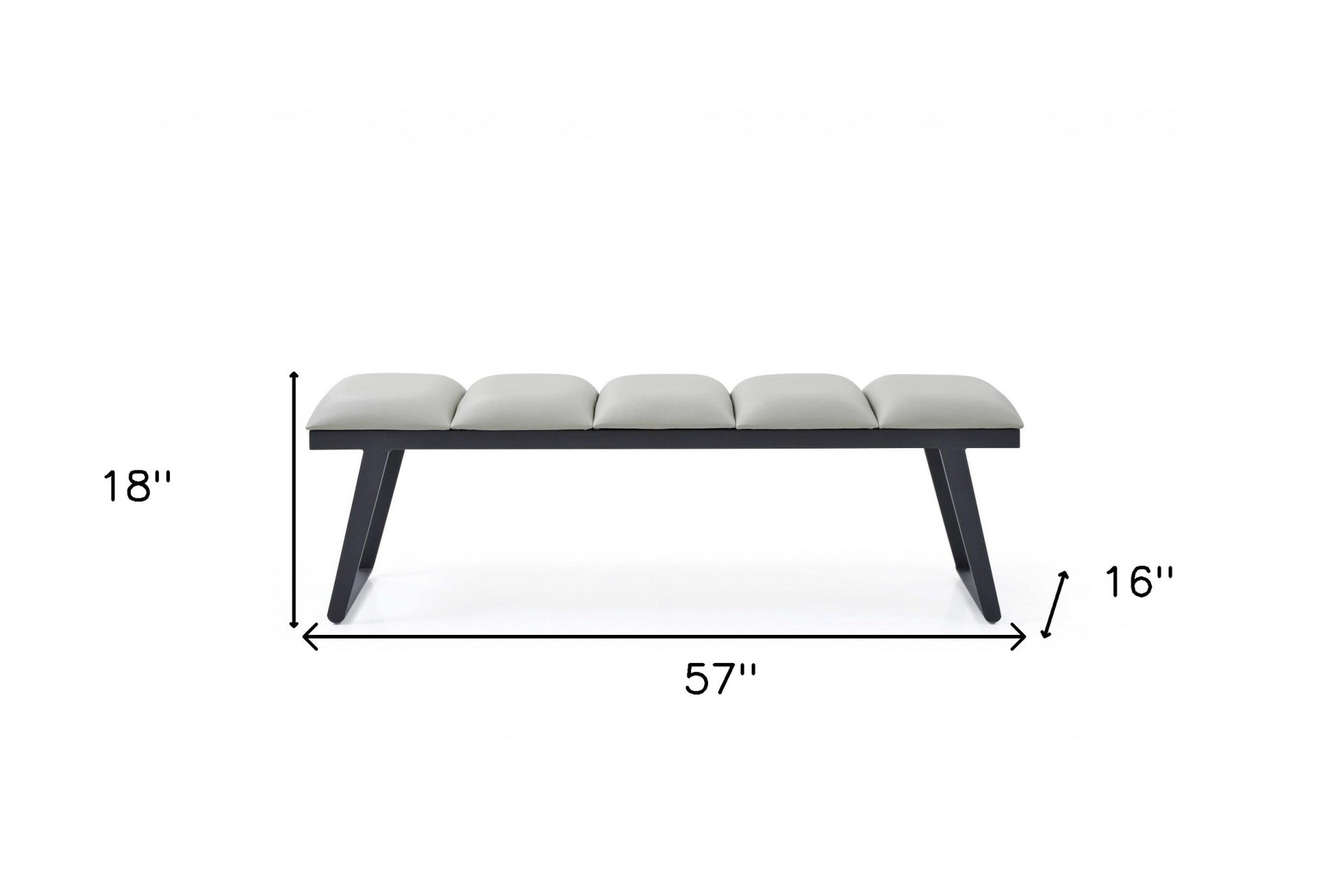 57" Light Gray and Black Upholstered Faux Leather Bench-Benches-DECOROLALA