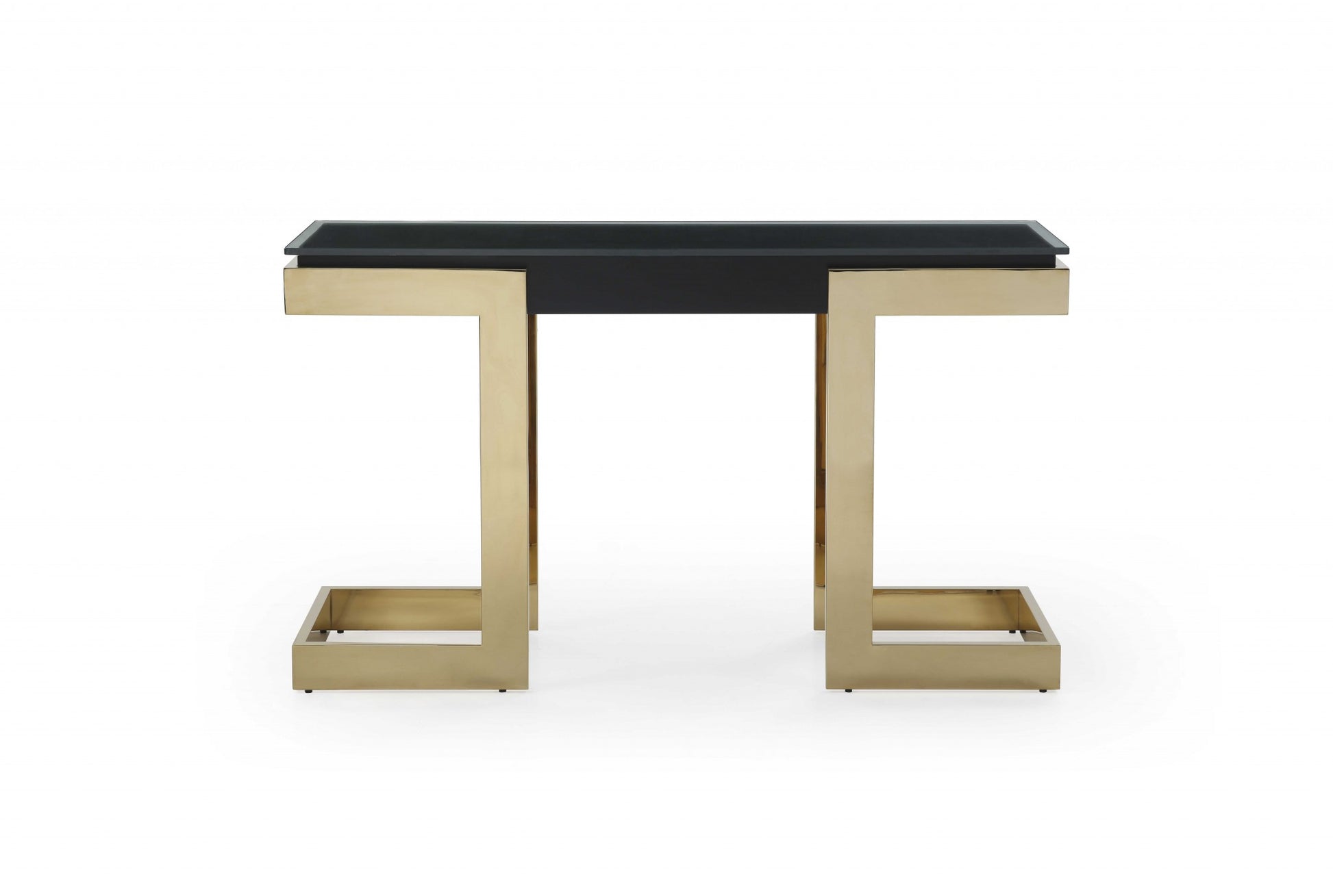 52" Black and Gold Glass Pedestal Console Table-Console Tables-DECOROLALA