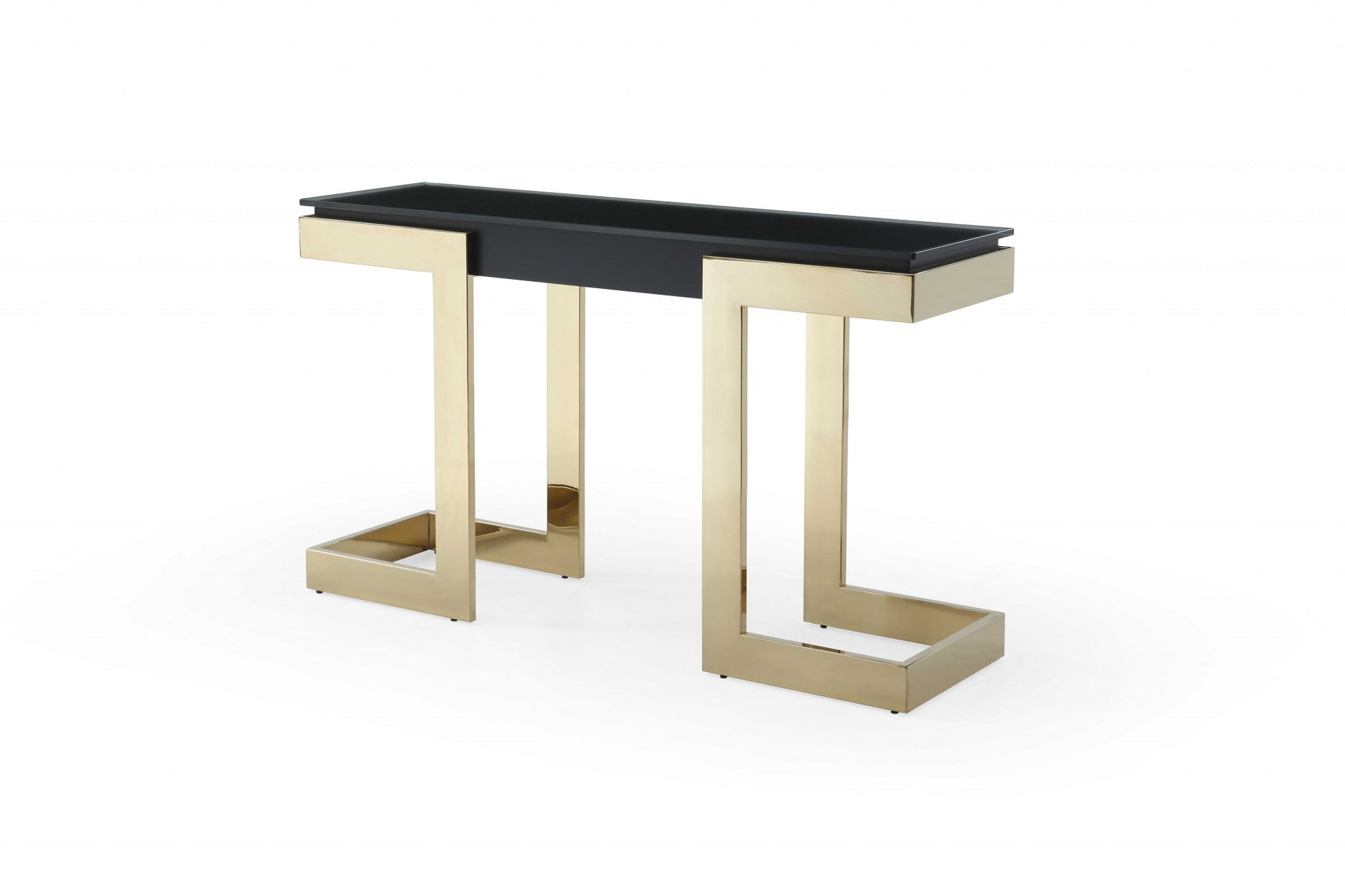 52" Black and Gold Glass Pedestal Console Table-Console Tables-DECOROLALA