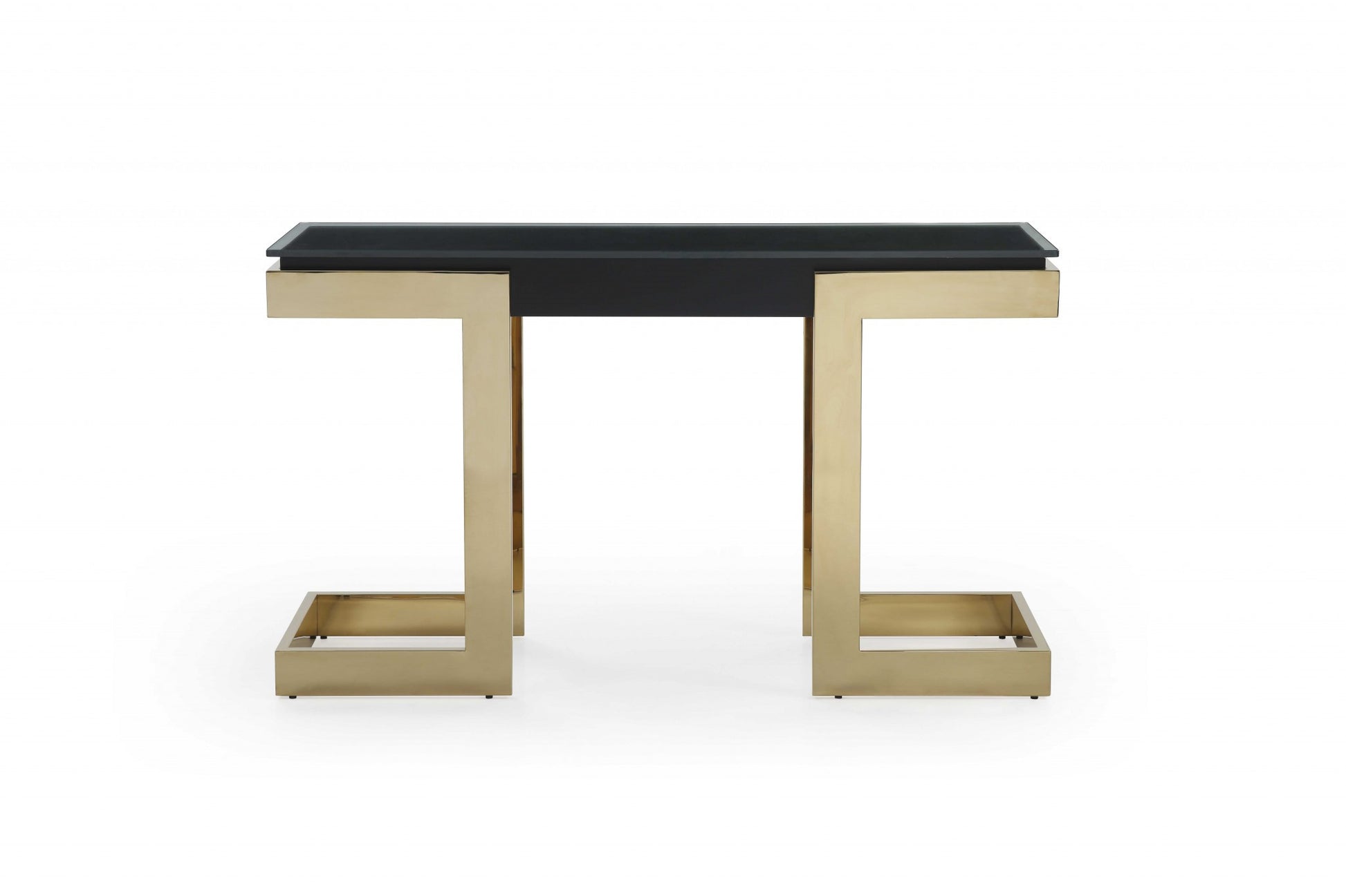 52" Black and Gold Glass Pedestal Console Table-Console Tables-DECOROLALA