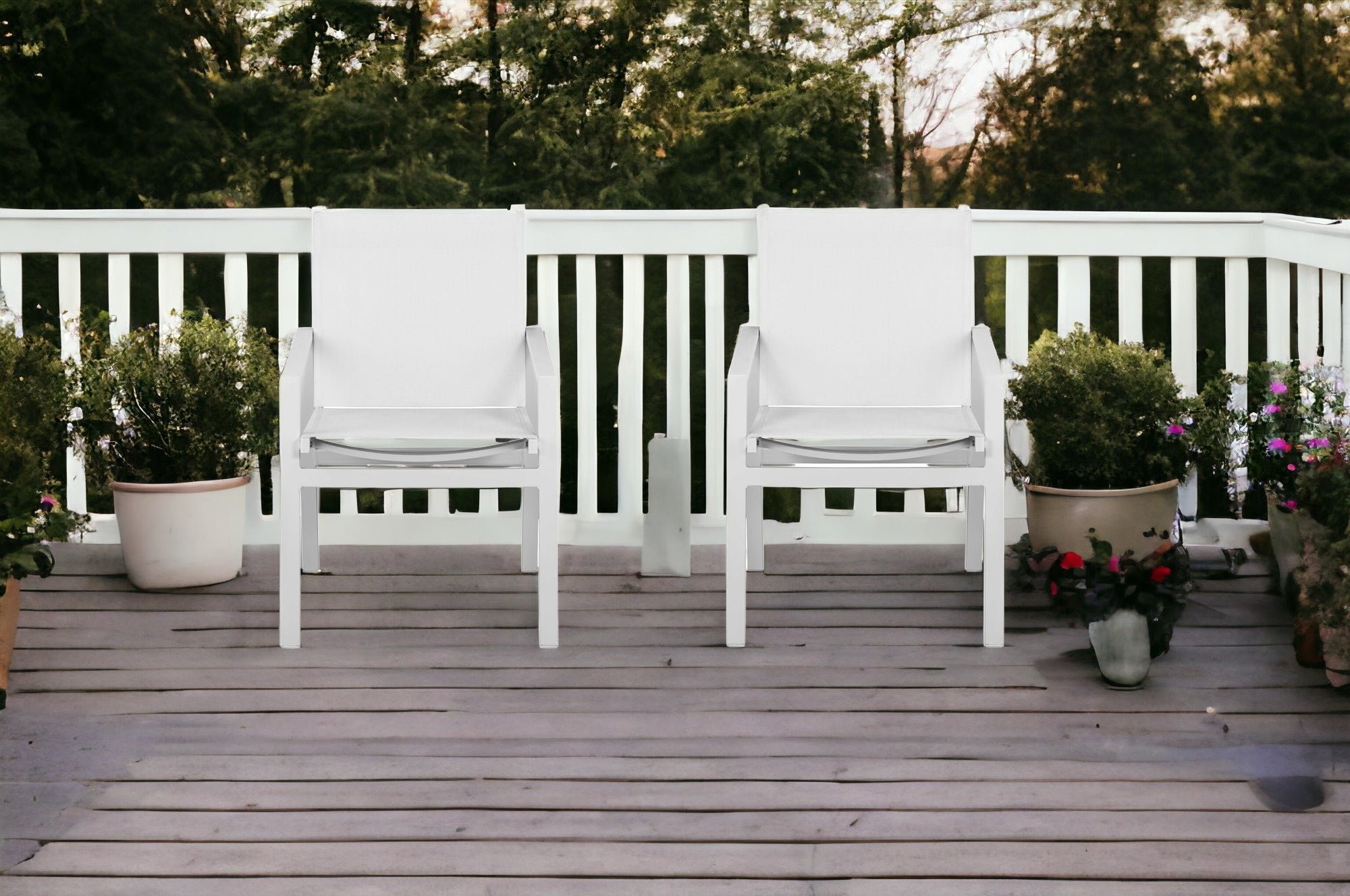 Set of Two 22" White Metal Indoor Outdoor Dining Chair-Outdoor Chairs-DECOROLALA