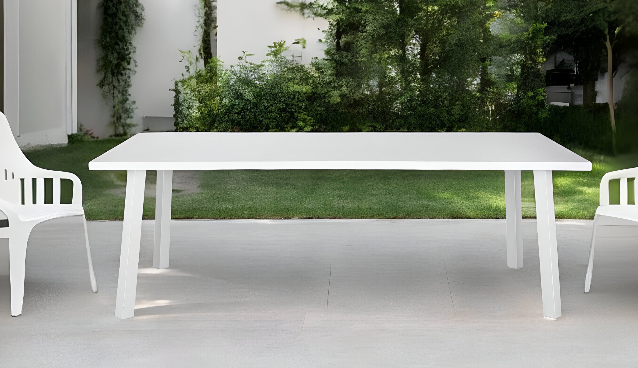 87" White Aluminum Outdoor Dining Table-Outdoor Tables-DECOROLALA