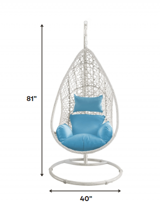 40" Blue and Steel stand finished Metal Outdoor Swing Chair with Blue Cushion-Outdoor Chairs-DECOROLALA