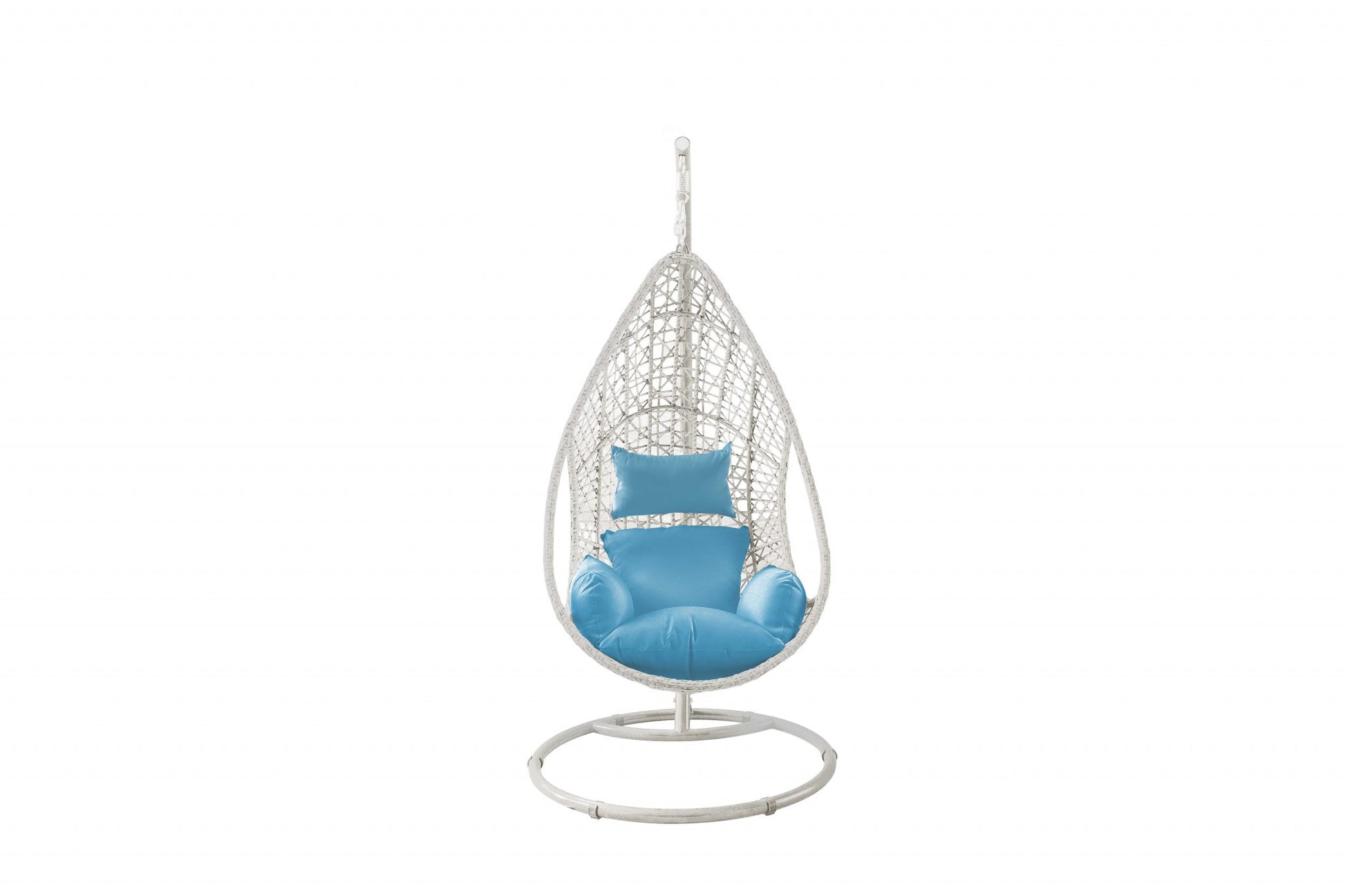 40" Blue and Steel stand finished Metal Outdoor Swing Chair with Blue Cushion-Outdoor Chairs-DECOROLALA