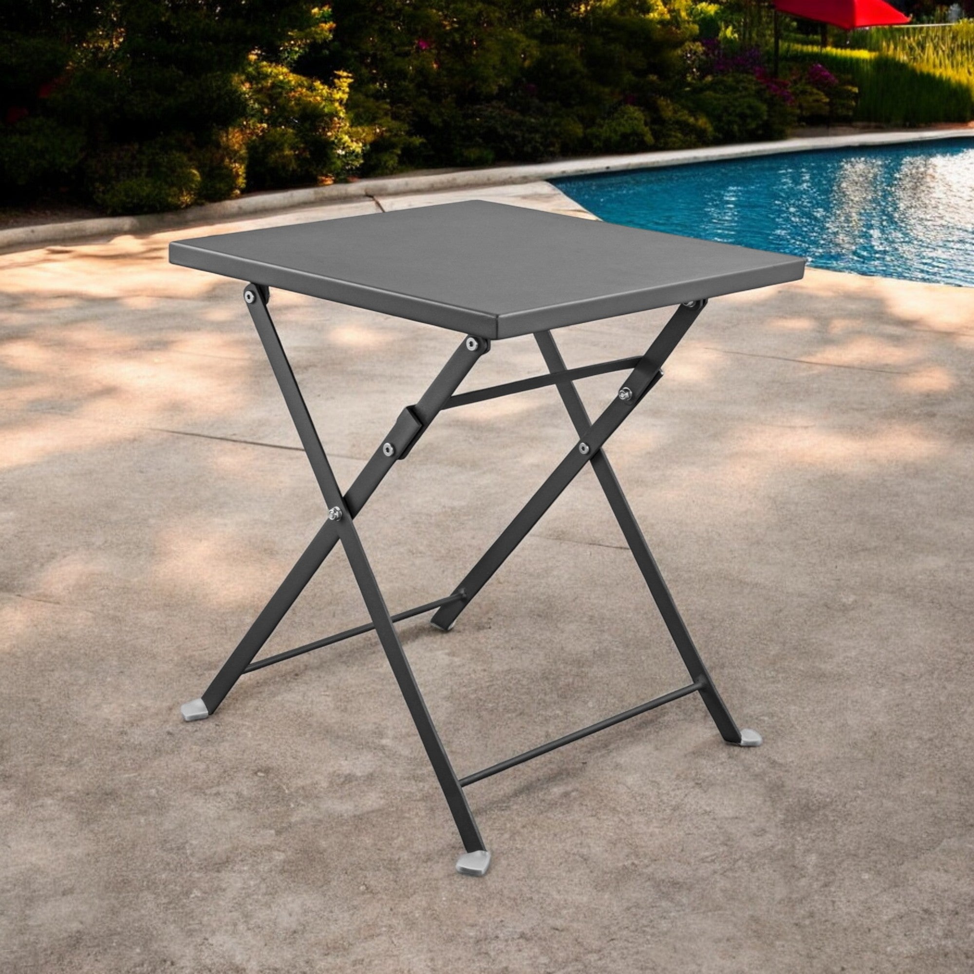 18" Gray Stainless Steel Square End Table-Outdoor Tables-DECOROLALA