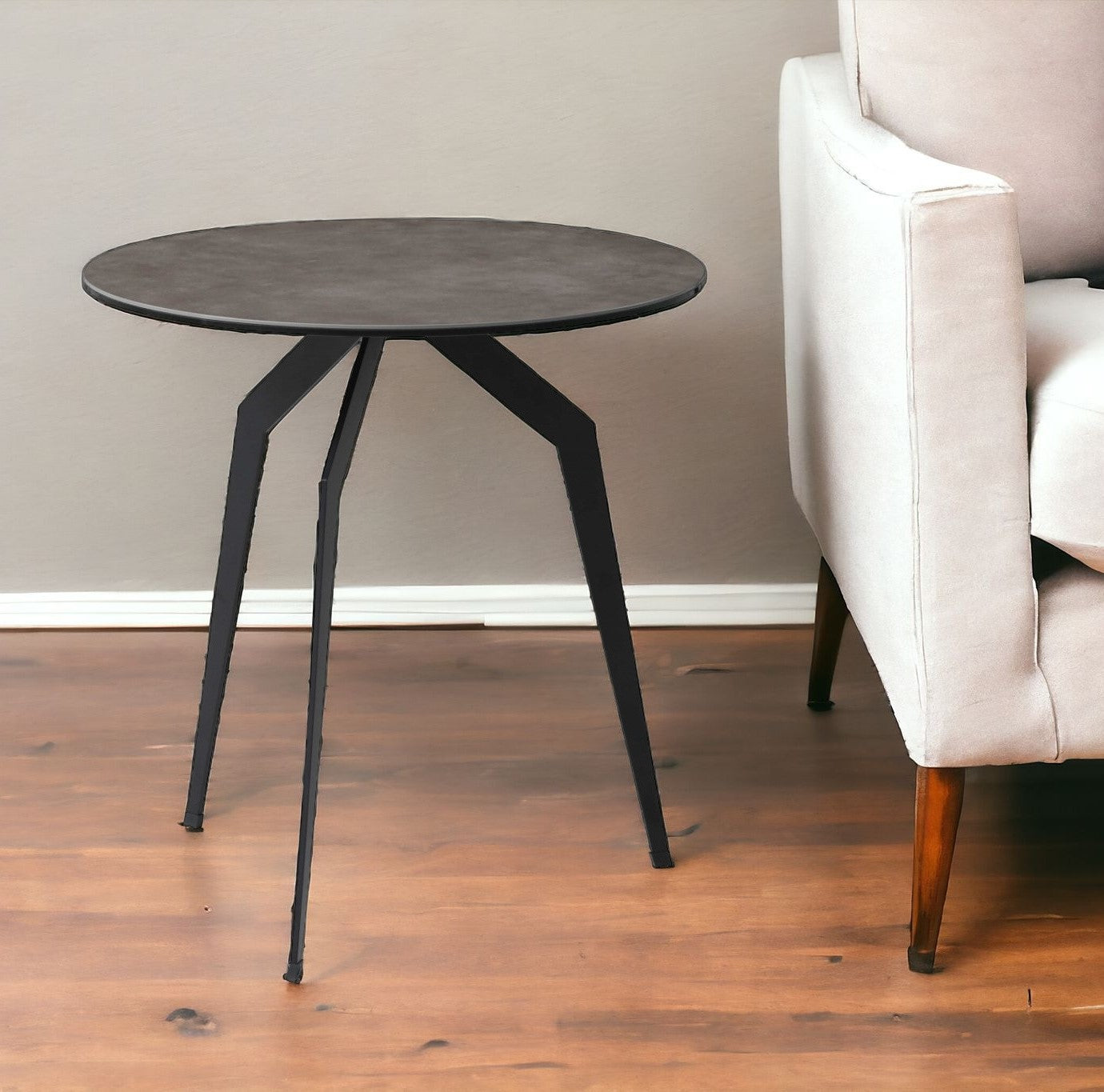 20" Black And Gray Ceramic Round End Table-End-Side Tables-DECOROLALA