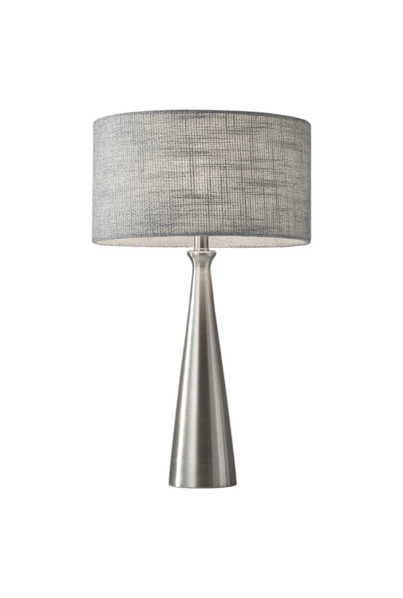 22" Silver Metal Table Lamp With Gray Drum Shade-1