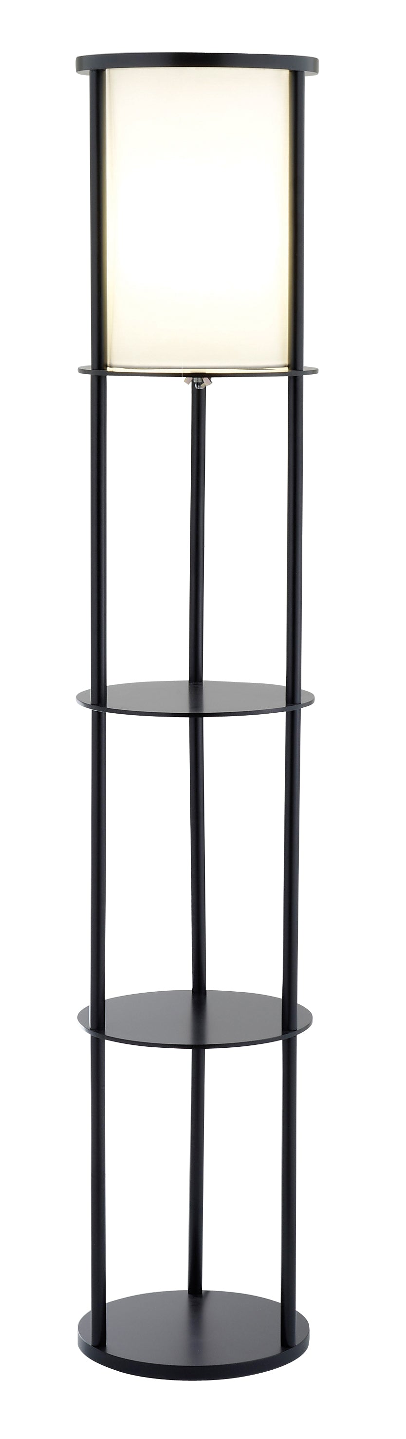 63" Black Wood Column Floor Lamp With White Fabric Cylinder Shade-Floor Lamps-DECOROLALA