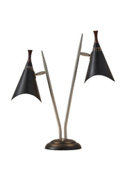 22" Black and Silver Metal Two Light Desk Lamp With Black Cone Shades-0