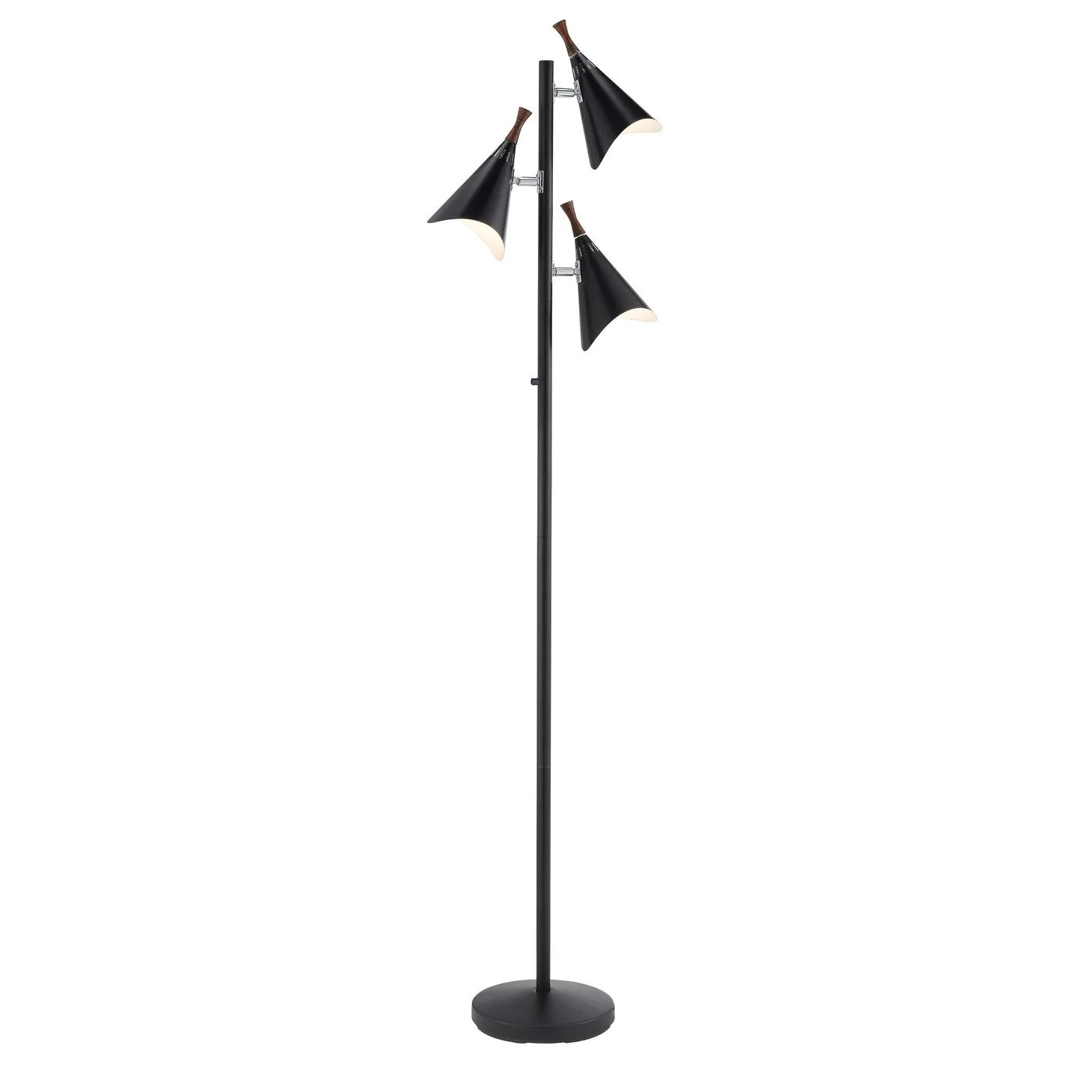 68" Black Three Light Tree Floor Lamp With Black Metal Cone Shade-0