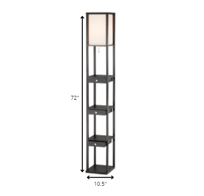 72" Black And Off White Column Floor Lamp With Off White Fabric Rectangular Shade-Floor Lamps-DECOROLALA