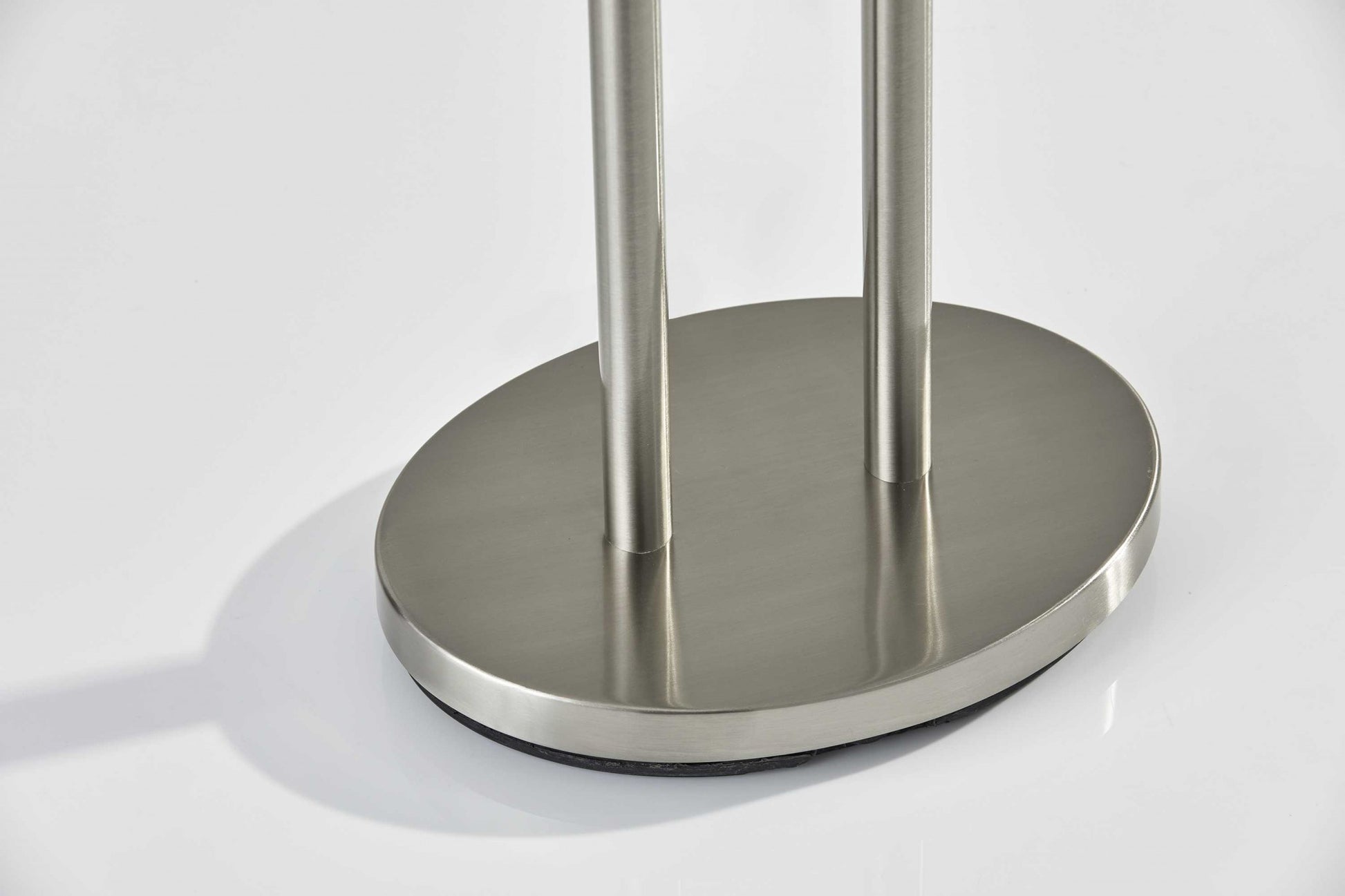 27" Silver Metal Two Light Bedside Lamp With Off White Drum Shade-Table Lamps-DECOROLALA