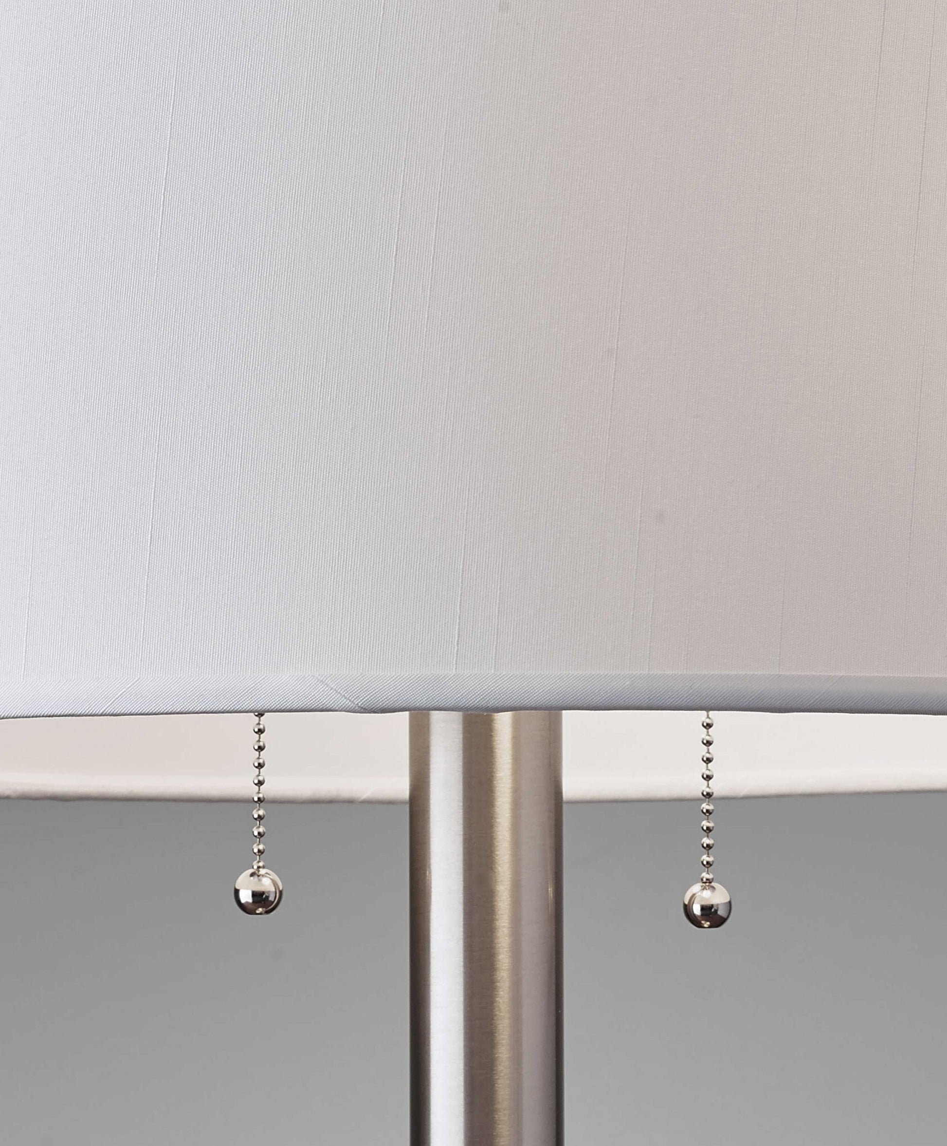 28" Silver Metal Two Light Bedside Table Lamp With White Drum Shade-Table Lamps-DECOROLALA