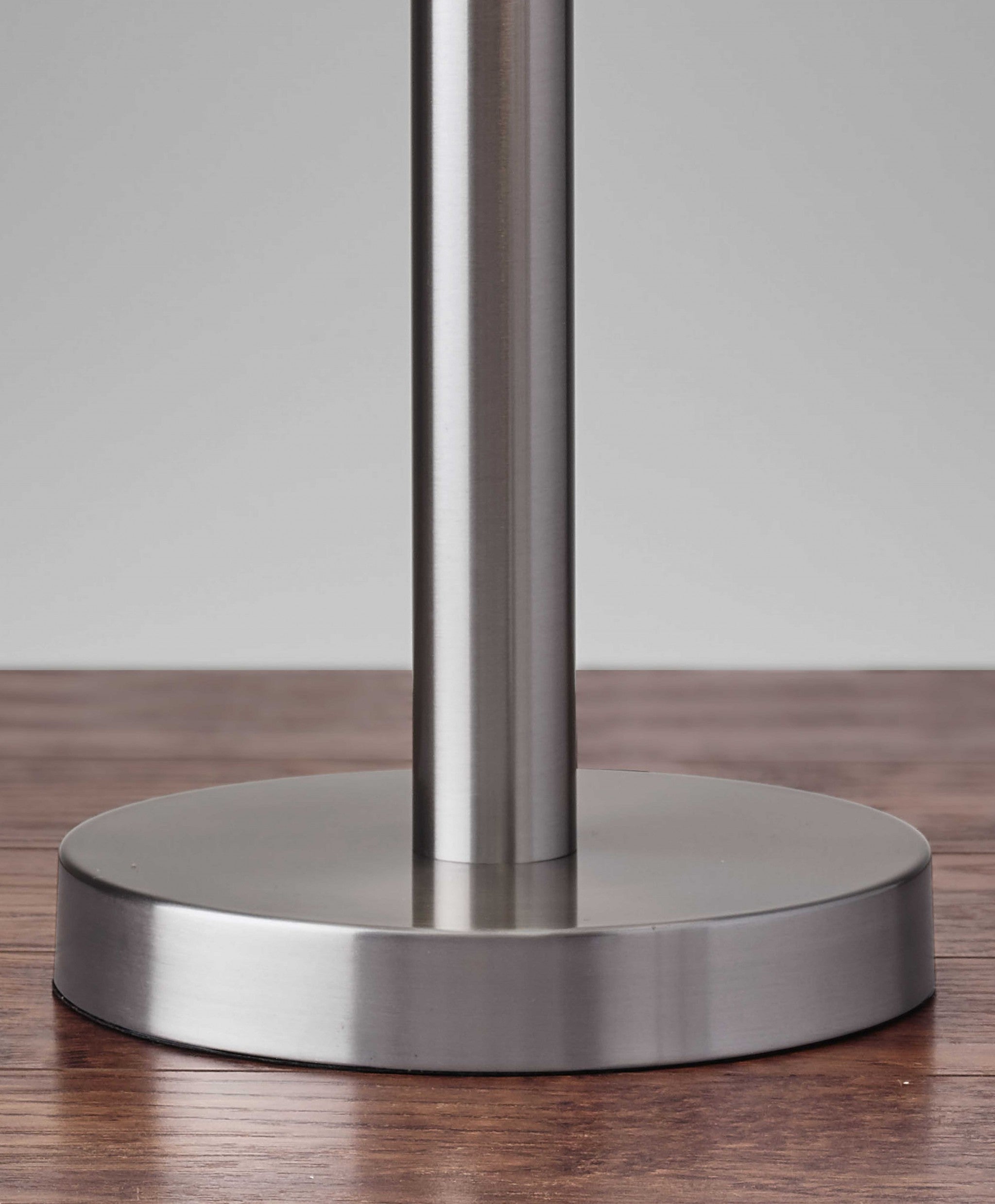 28" Silver Metal Two Light Bedside Table Lamp With White Drum Shade-Table Lamps-DECOROLALA