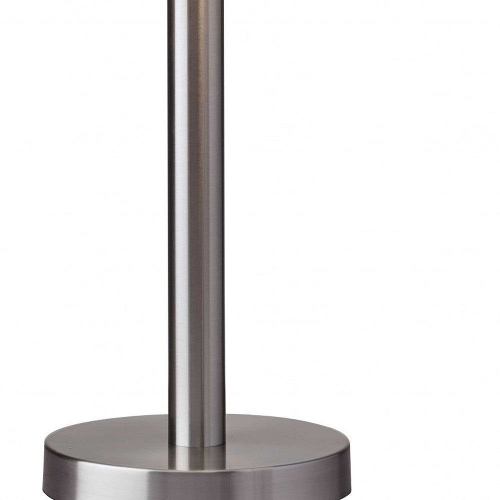 28" Silver Metal Two Light Bedside Table Lamp With White Drum Shade-Table Lamps-DECOROLALA