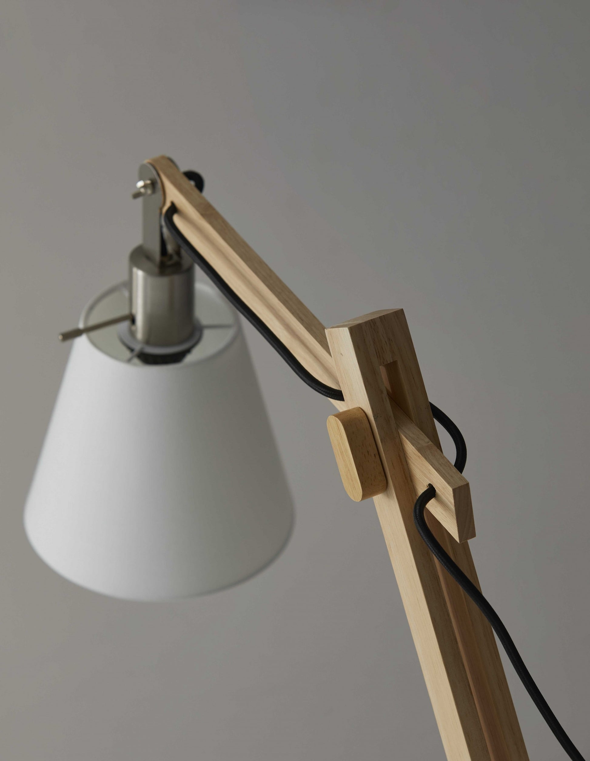 25" Natural Wood Adjustable Height Table Lamp With White Bell Shade-5