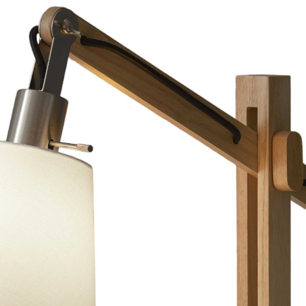25" Natural Wood Adjustable Height Table Lamp With White Bell Shade-2