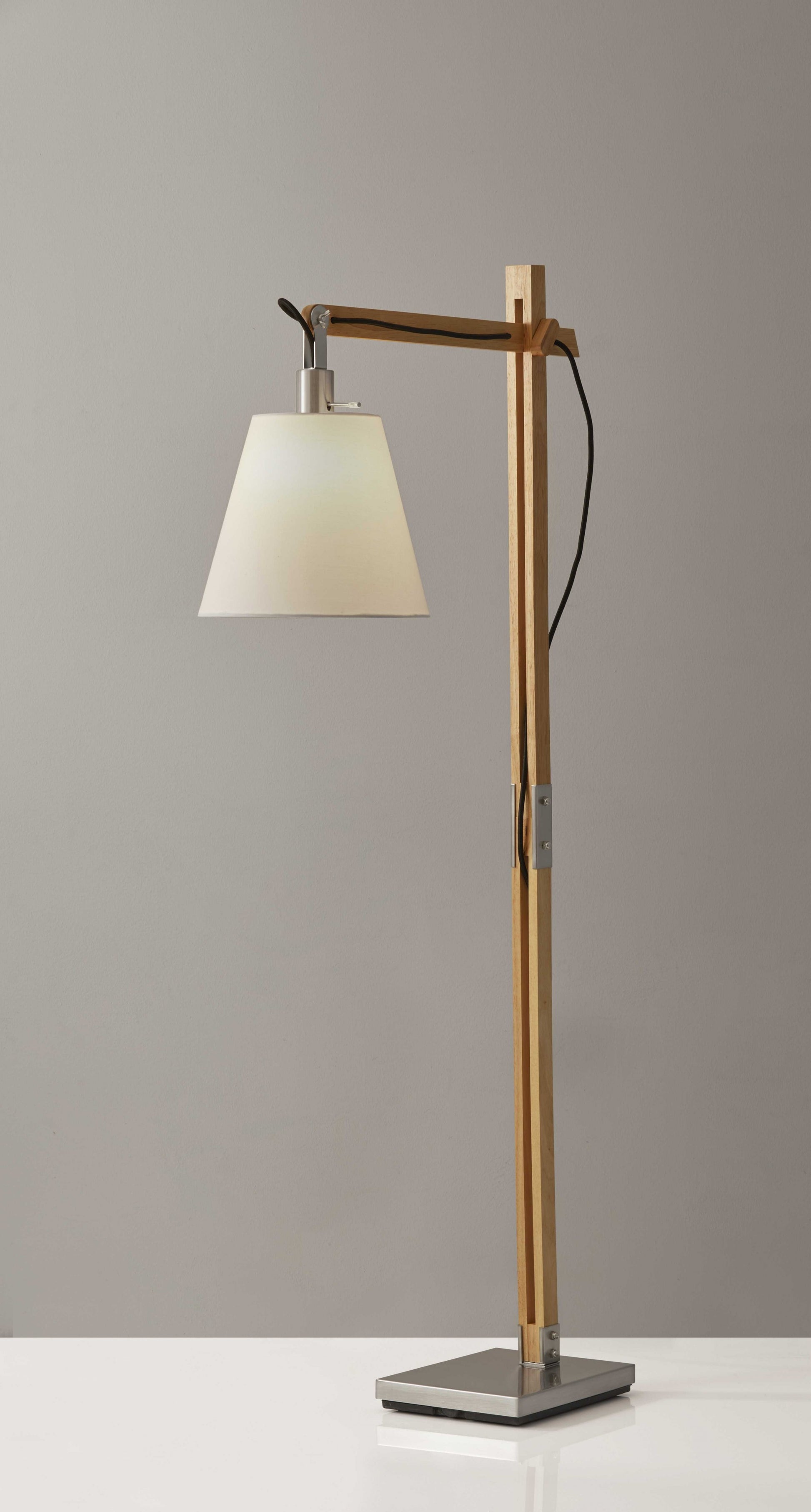 61" Natural Solid Wood Task With White Cotton Shade-4