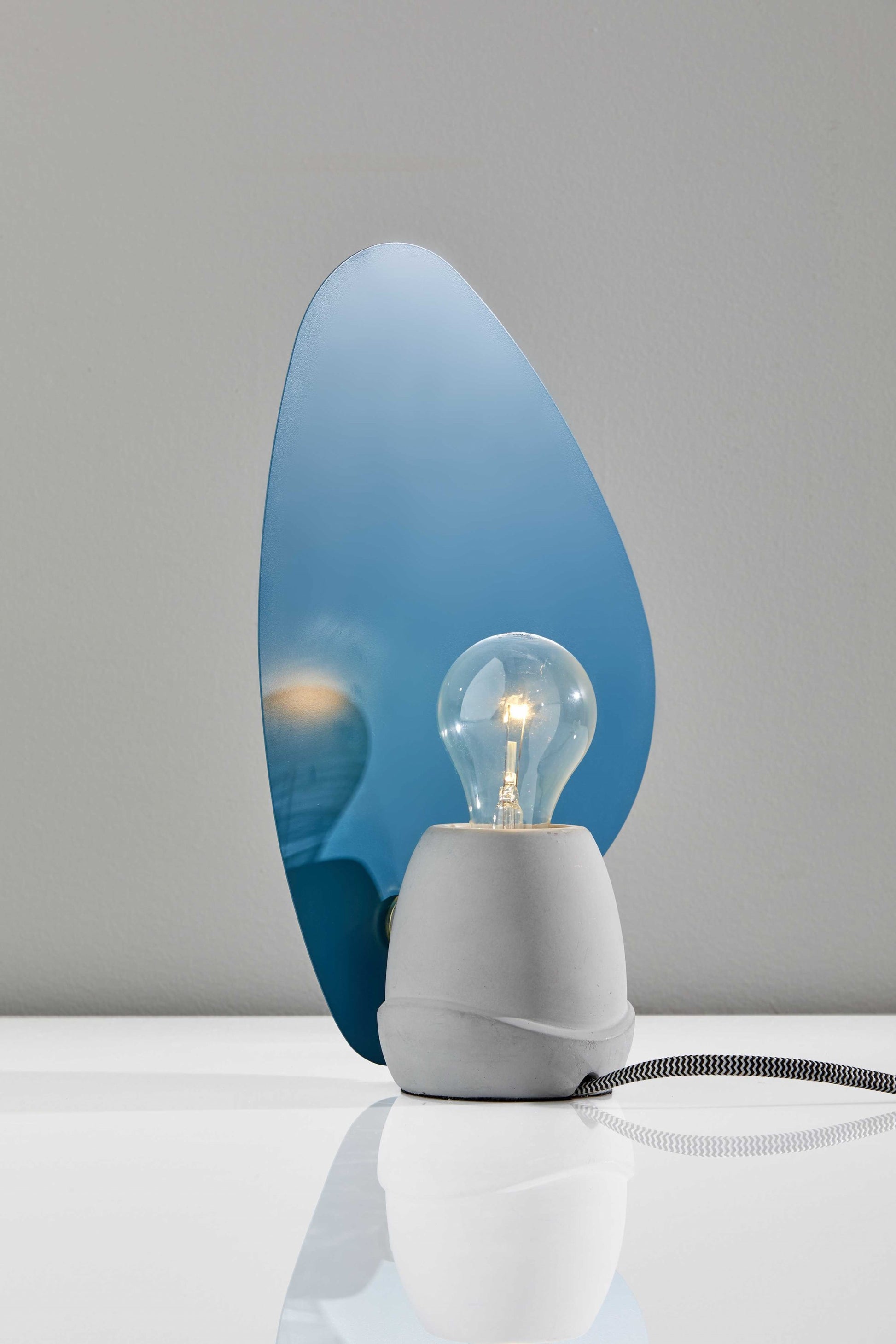 13" Gray Concrete Novelty Bedside Lamp With Aqua Novelty Shade-Table Lamps-DECOROLALA