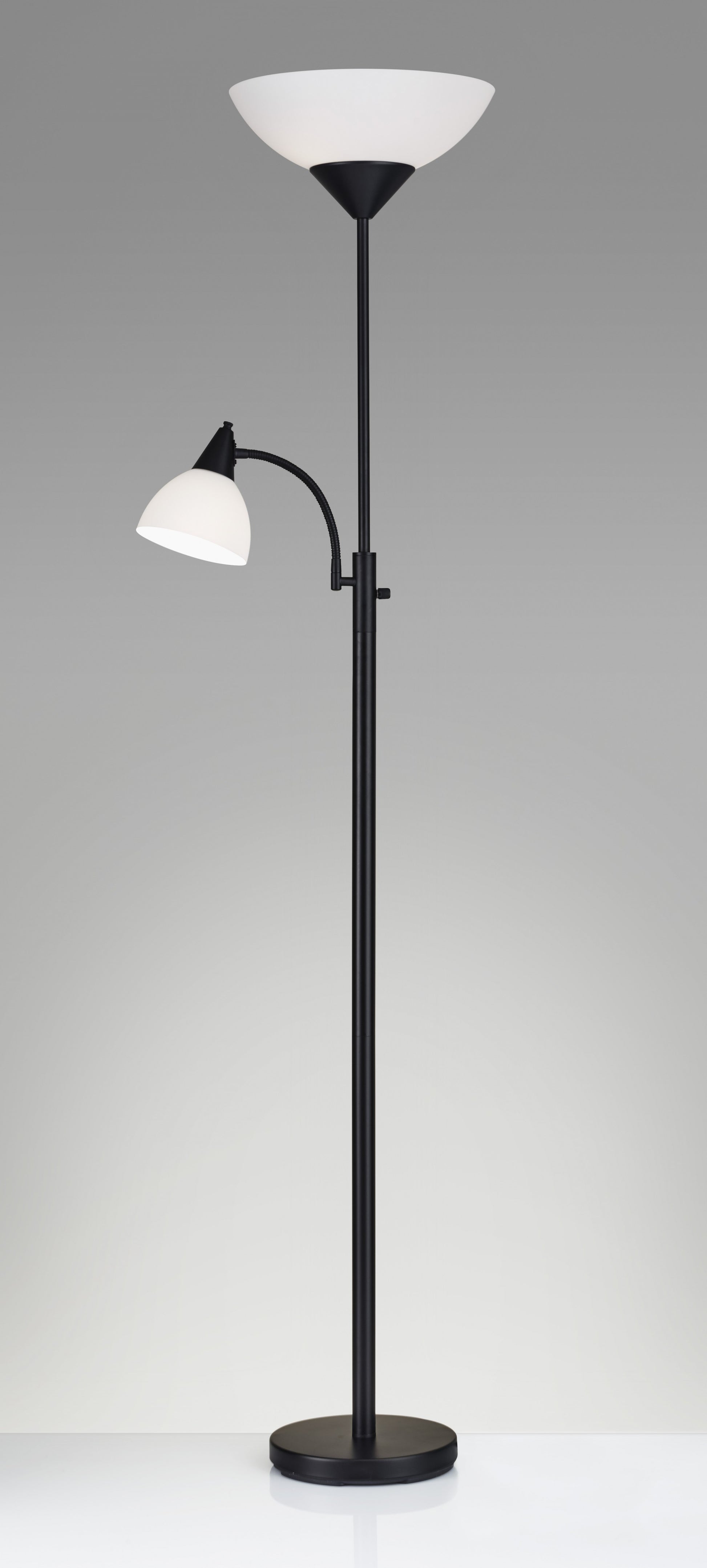 71" Two Light Torchiere Floor Lamp With White Acrylic Bowl Shades-Floor Lamps-DECOROLALA