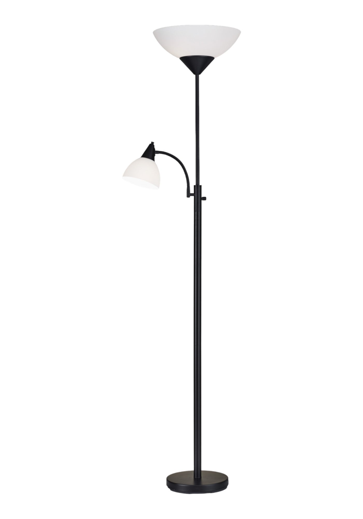71" Two Light Torchiere Floor Lamp With White Acrylic Bowl Shades-Floor Lamps-DECOROLALA
