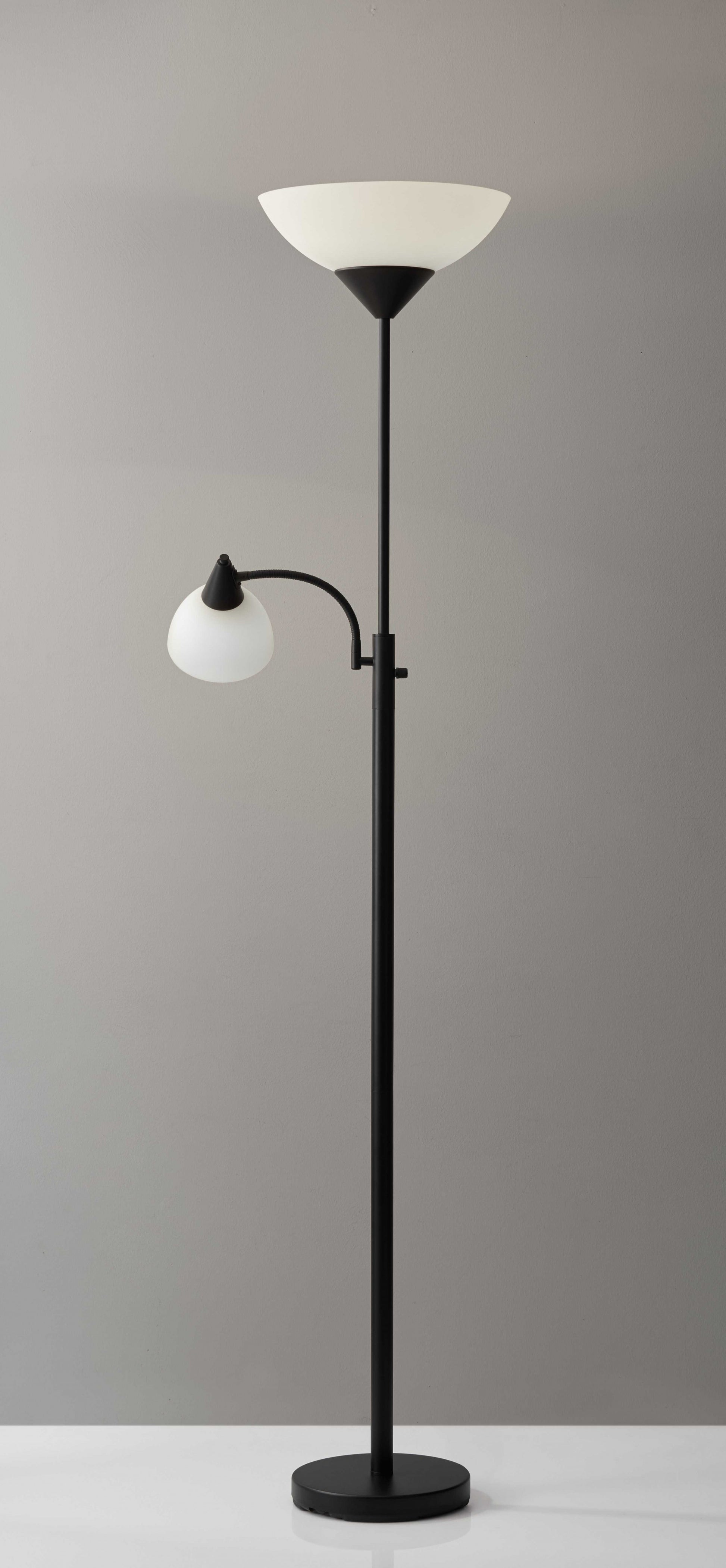 71" Two Light Torchiere Floor Lamp With White Acrylic Bowl Shades-Floor Lamps-DECOROLALA