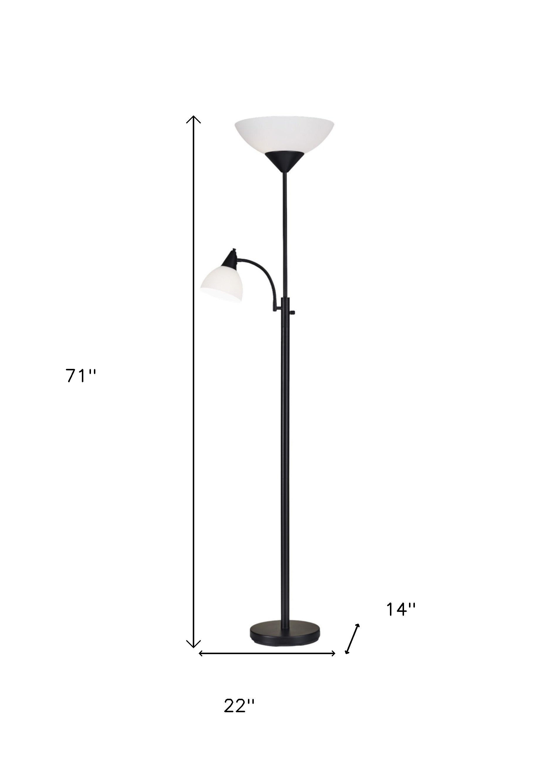 71" Two Light Torchiere Floor Lamp With White Acrylic Bowl Shades-Floor Lamps-DECOROLALA