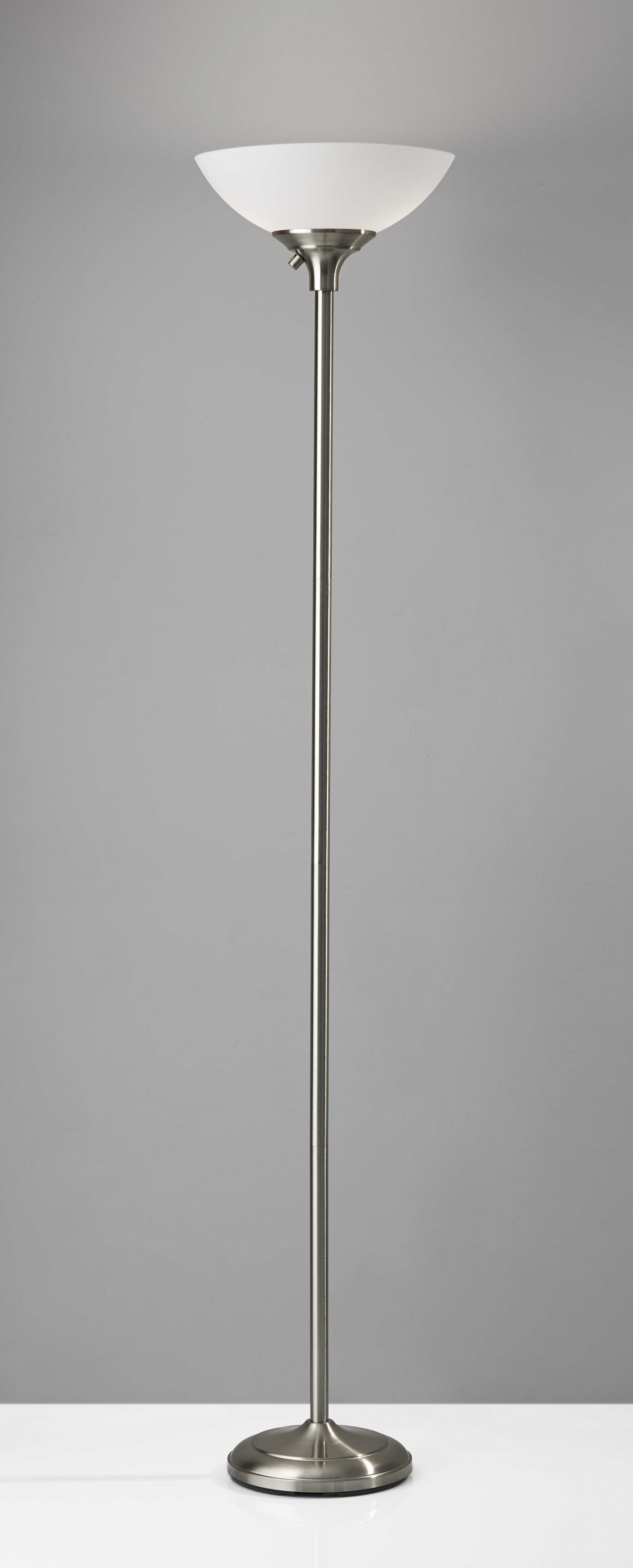 71" Silver Metal Torchiere Floor Lamp With White Bowl Shade-Floor Lamps-DECOROLALA