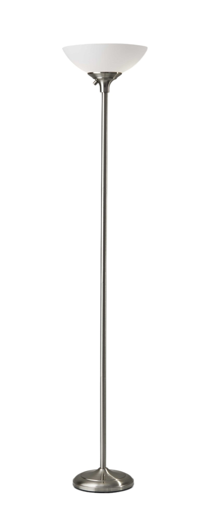 71" Silver Metal Torchiere Floor Lamp With White Bowl Shade-Floor Lamps-DECOROLALA