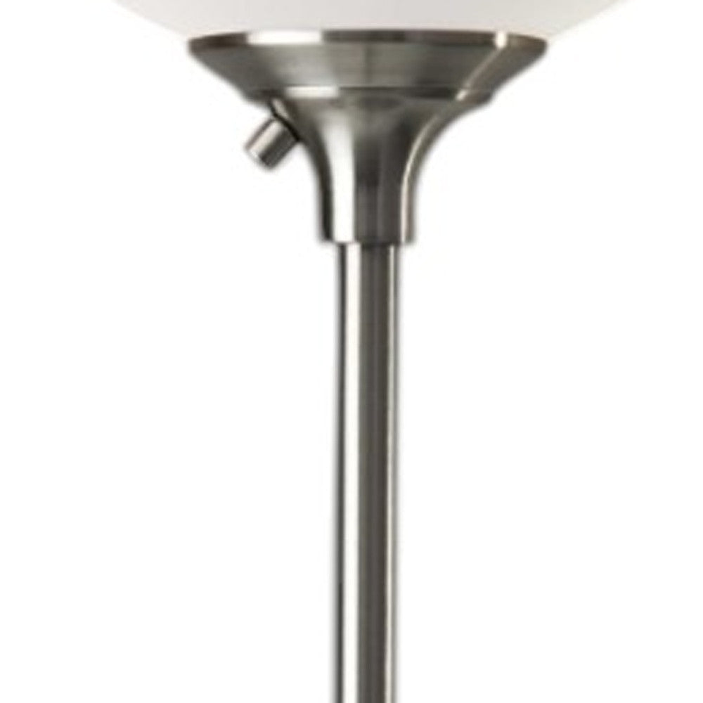 71" Silver Metal Torchiere Floor Lamp With White Bowl Shade-Floor Lamps-DECOROLALA