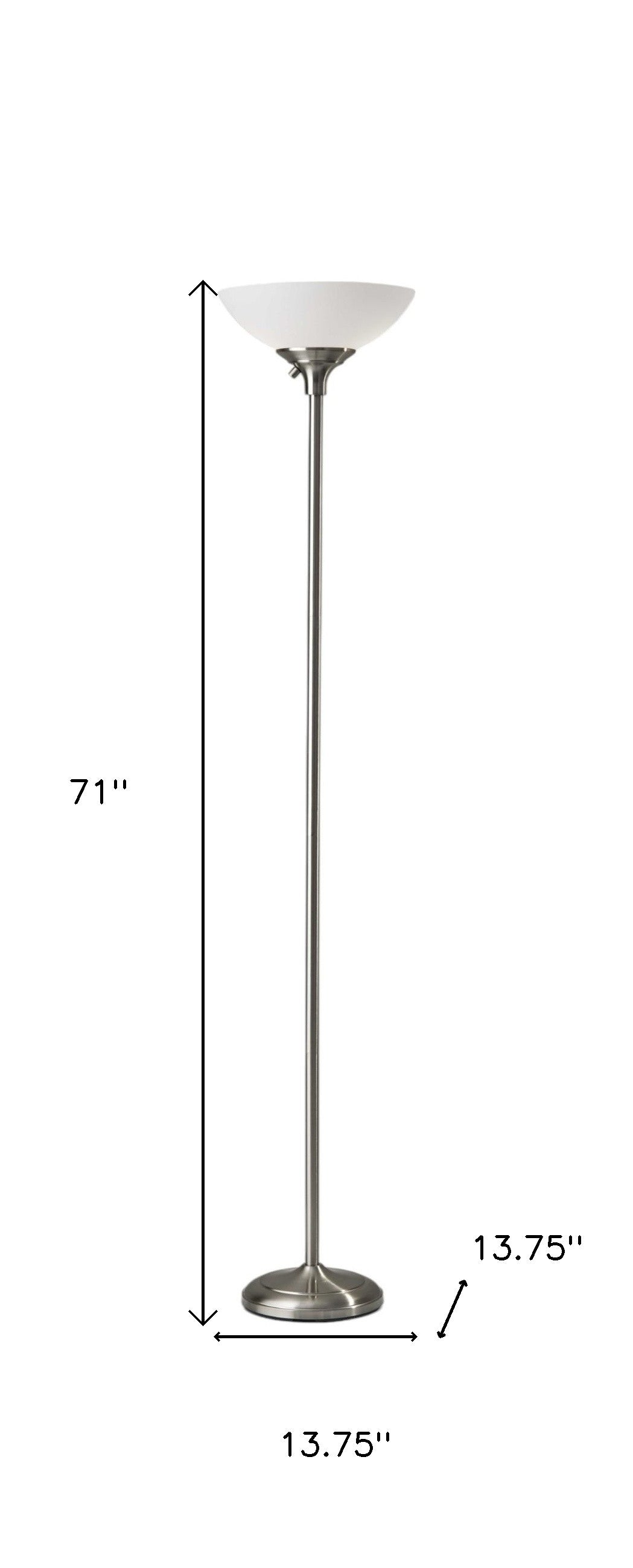 71" Silver Metal Torchiere Floor Lamp With White Bowl Shade-Floor Lamps-DECOROLALA