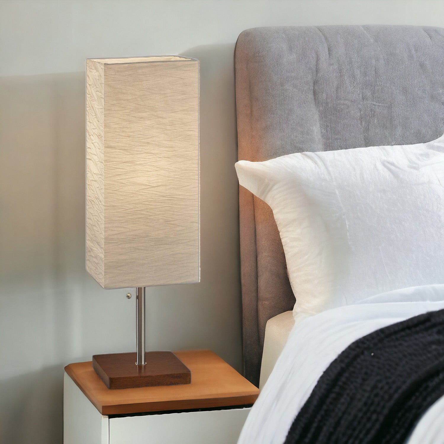Wildside Paper Shade With Walnut Wood Table Lamp-Table Lamps-DECOROLALA