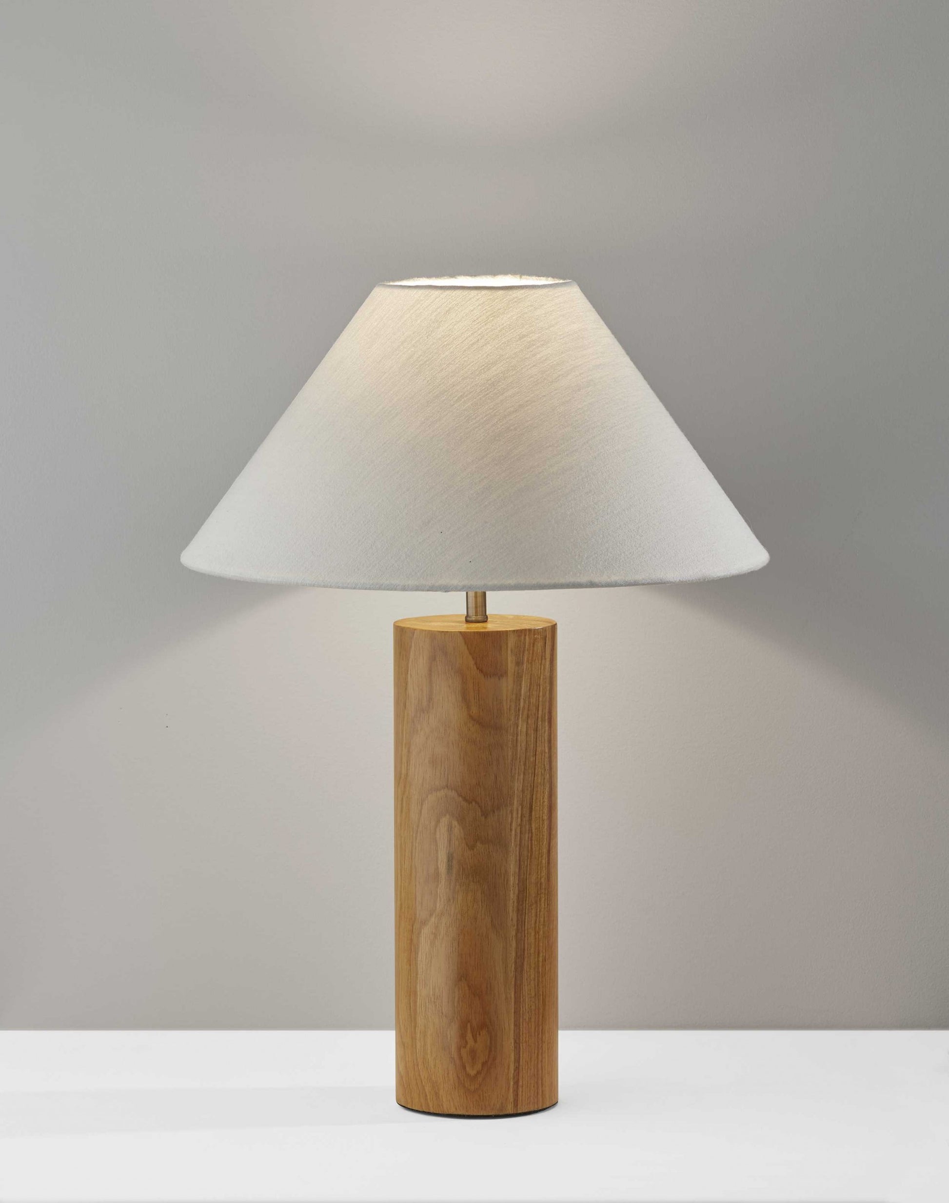 26" Natural Solid Wood Cylinder Table Lamp With White Cone Shade-7