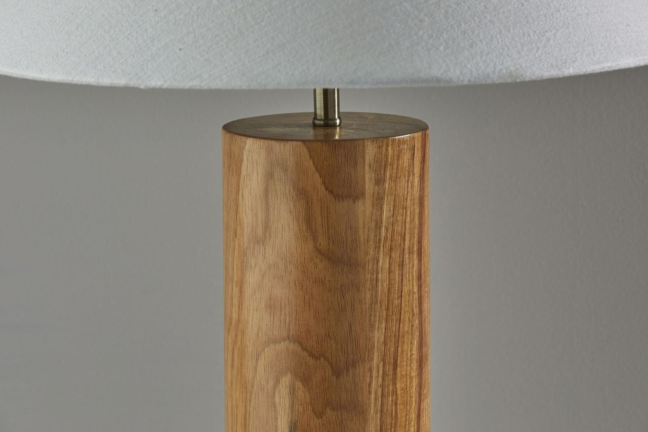 26" Natural Solid Wood Cylinder Table Lamp With White Cone Shade-8