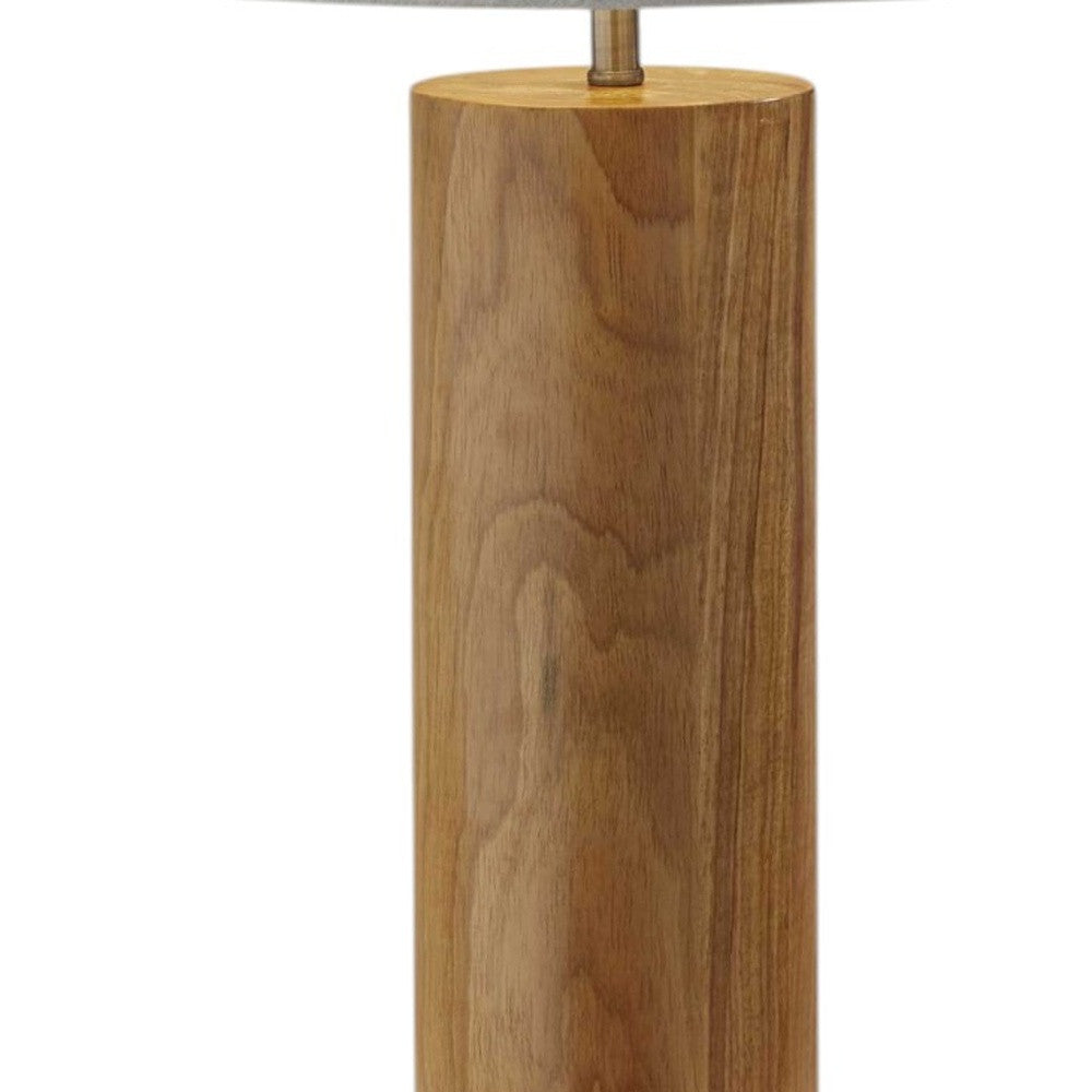 26" Natural Solid Wood Cylinder Table Lamp With White Cone Shade-4
