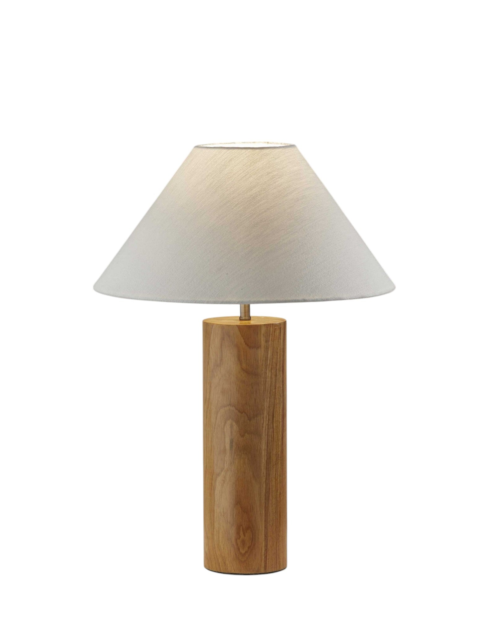 26" Natural Solid Wood Cylinder Table Lamp With White Cone Shade-1