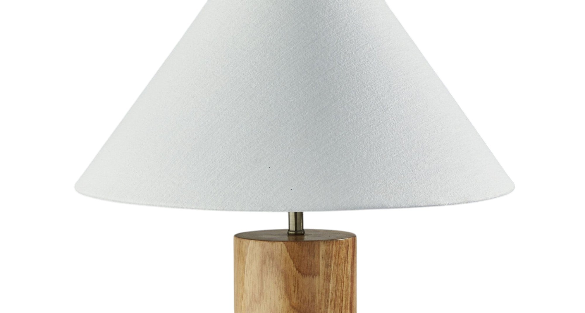 26" Natural Solid Wood Cylinder Table Lamp With White Cone Shade-2
